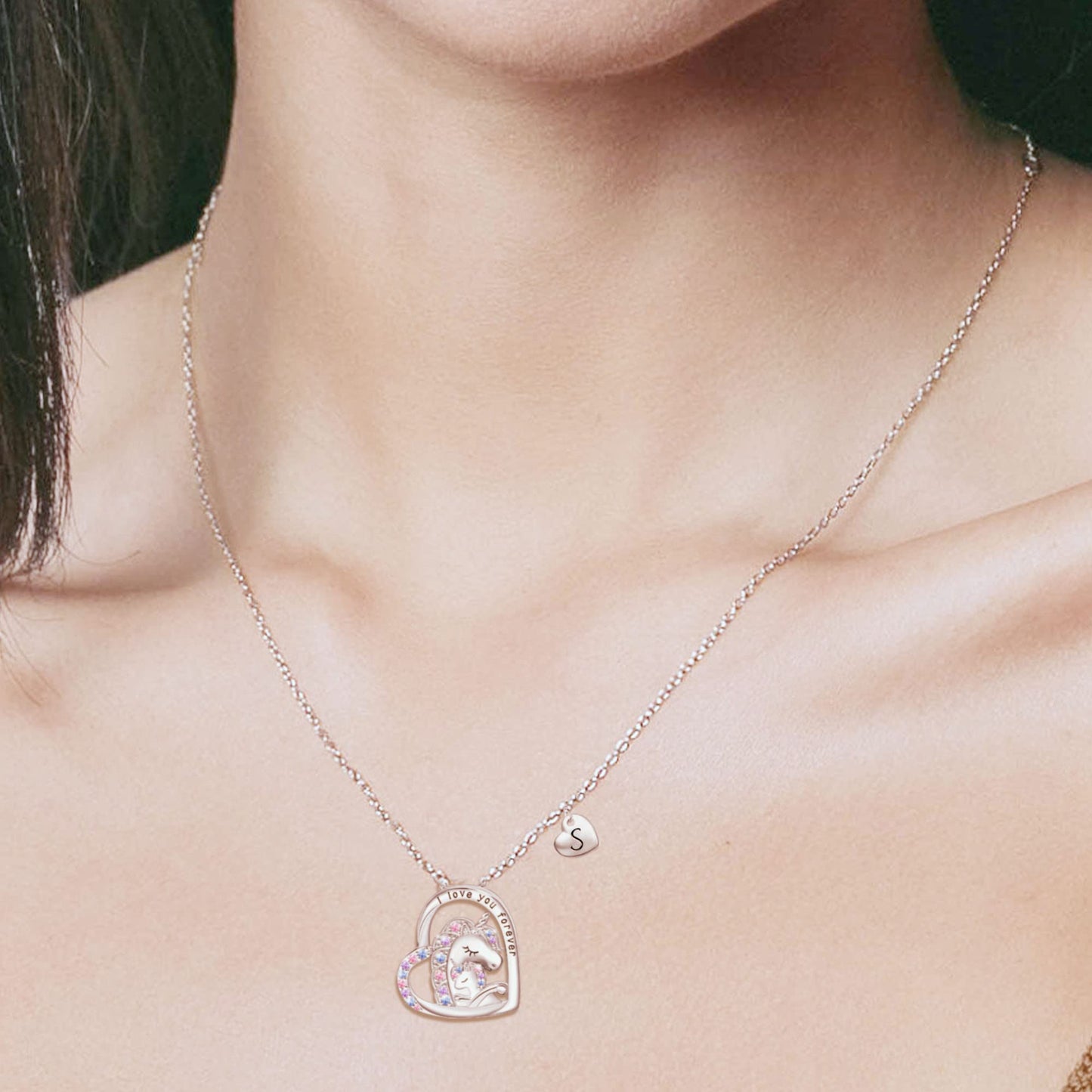 JSJOY Unicorn Gifts for Girls, Initial Necklaces for Women Girls 18K Gold/White Gold Plated Rainbow Unicorn Necklace for Teen Girls Heart Pendant Letter A-Z Unicorn Teen Girl Gifts Mom Daughter Gifts