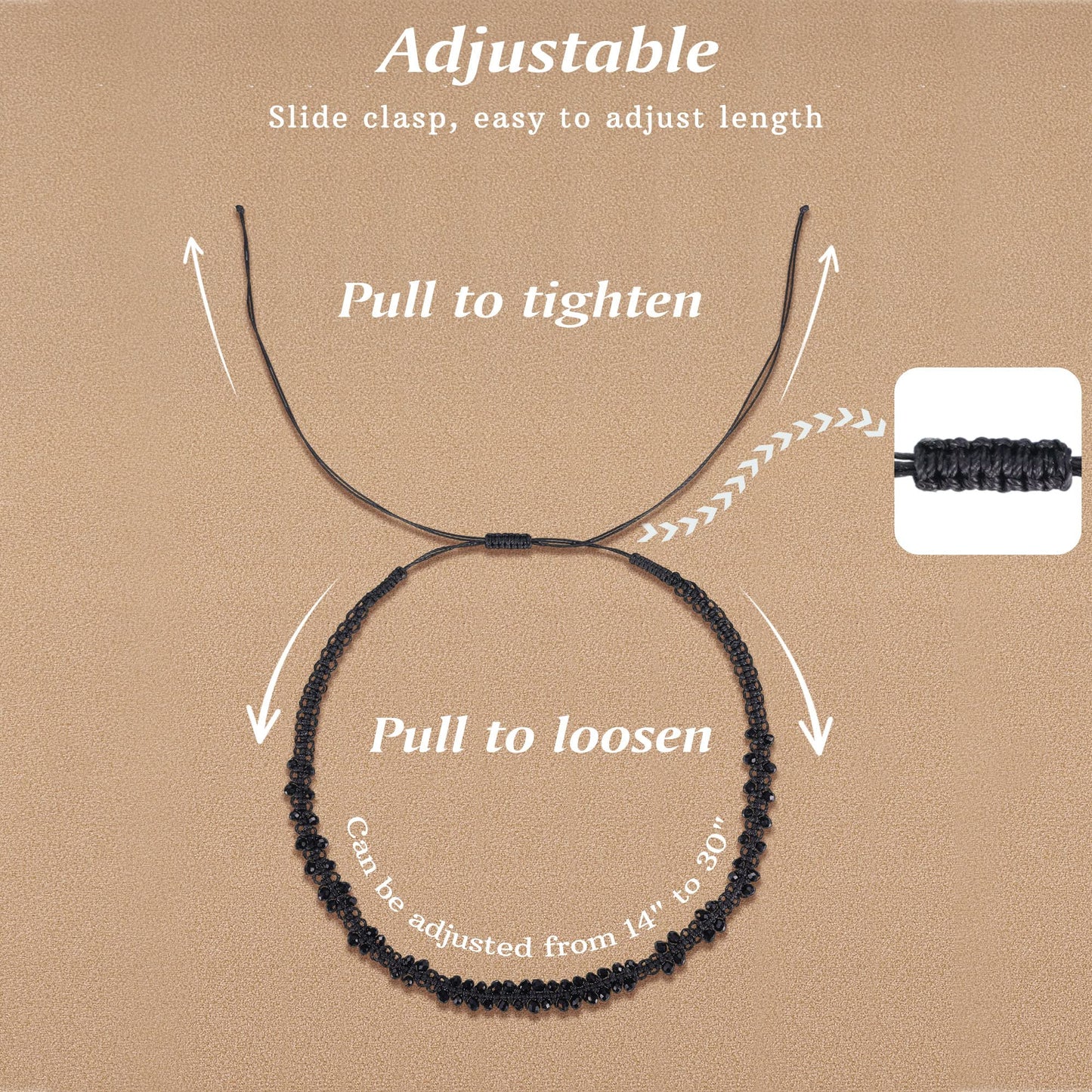 JSJOY Choker Necklace for Women Girls Handmade Necklaces Choker Black Spinel Beaded Necklace Adjustable Woven Chokers for Women Christmas Gifts Jewelry Birthday Gifts for Women