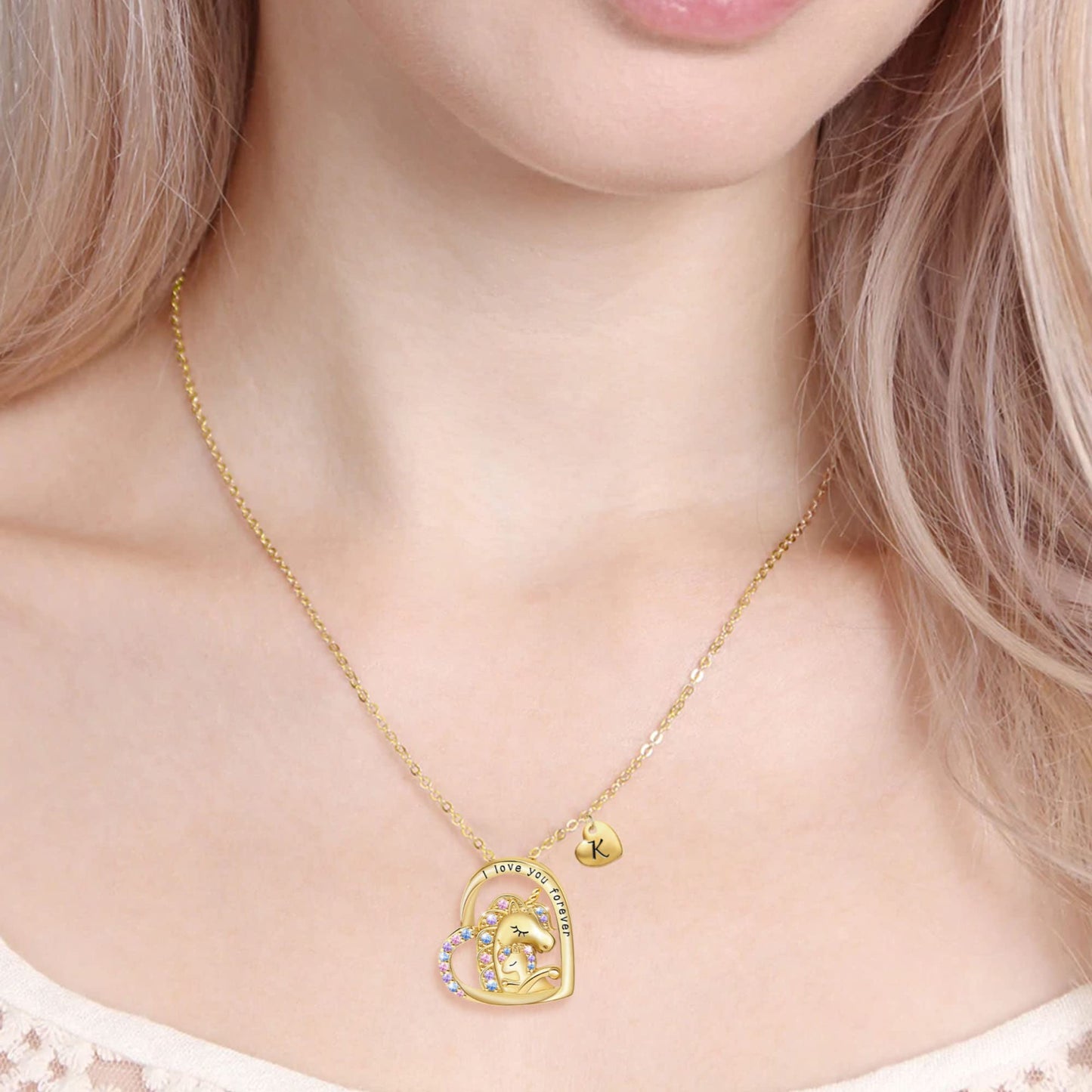 JSJOY Unicorn Gifts for Girls, Initial Necklaces for Women Girls 18K Gold/White Gold Plated Rainbow Unicorn Necklace for Teen Girls Heart Pendant Letter A-Z Unicorn Teen Girl Gifts Mom Daughter Gifts