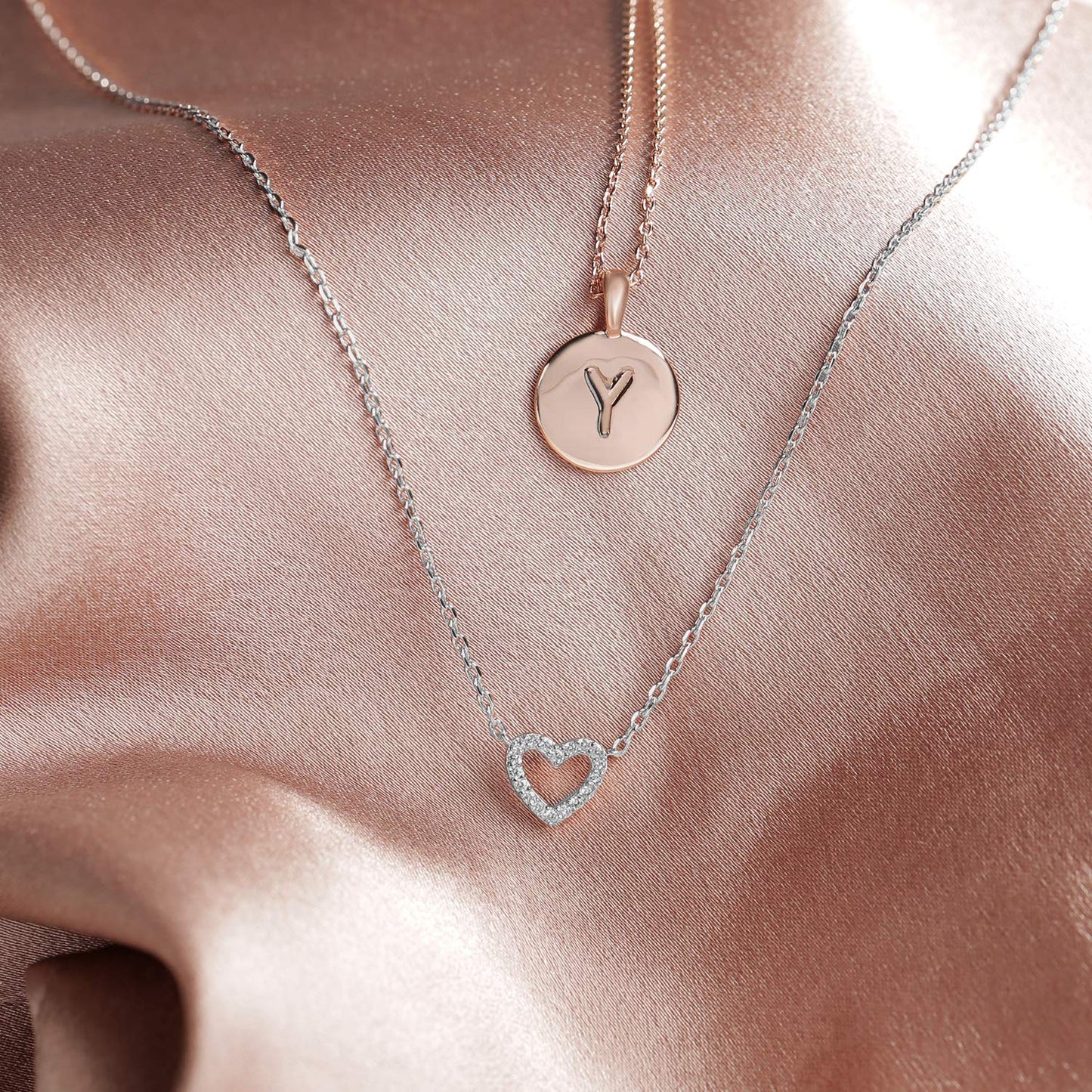 JSJOY 14K Gold Plated Cubic Zirconia Heart Necklace Gold Necklaces for Women