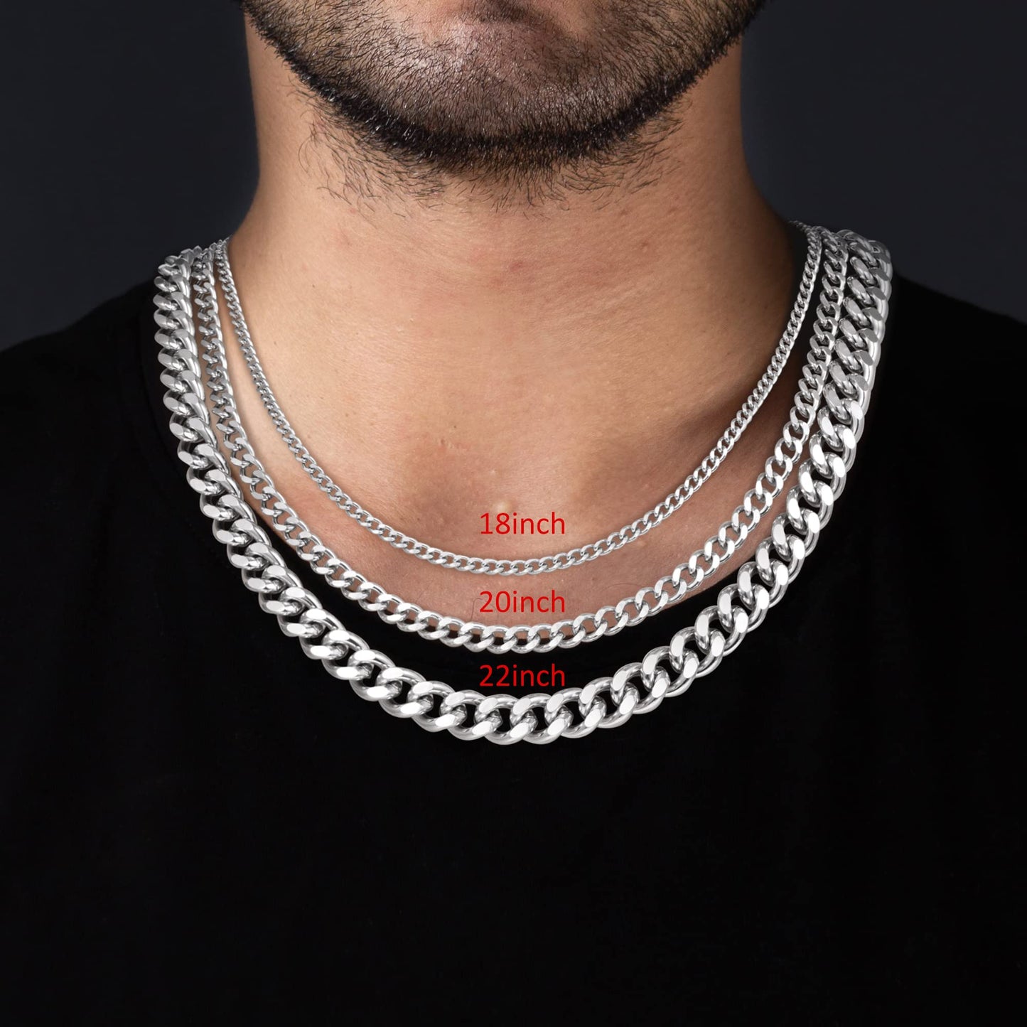 JSJOY Cuban Link Chain for Men Stainless Steel Cuban Curb Necklace White Gold Curb Cuban Chain for Men 6mm Hip Hop Chain Mens Jewelry 18"/20"/22"
