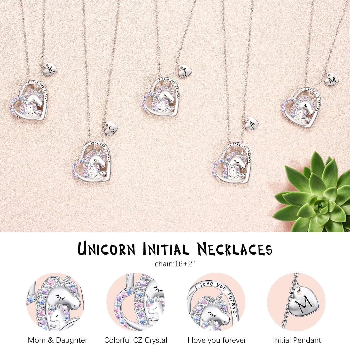 JSJOY Unicorn Gifts for Girls, Initial Necklaces for Women Girls 18K Gold/White Gold Plated Rainbow Unicorn Necklace for Teen Girls Heart Pendant Letter A-Z Unicorn Teen Girl Gifts Mom Daughter Gifts
