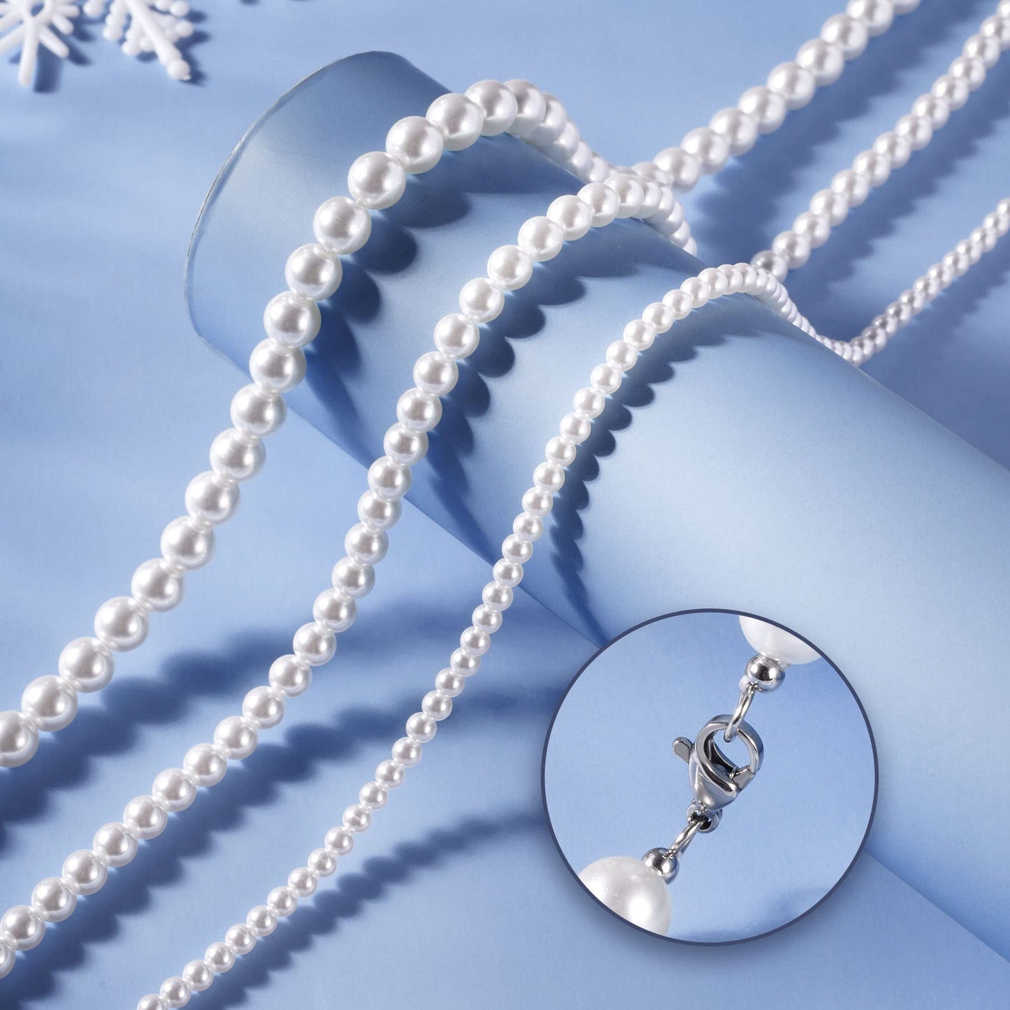 JSJOY Pearl Necklace for Men, Round Mens Pearl Necklace White Pearl Necklaces for Women, 4mm 6mm 8mm Pearl Choker Necklace 16",18",20",22",24" Gifts for Men Boys Husband Son