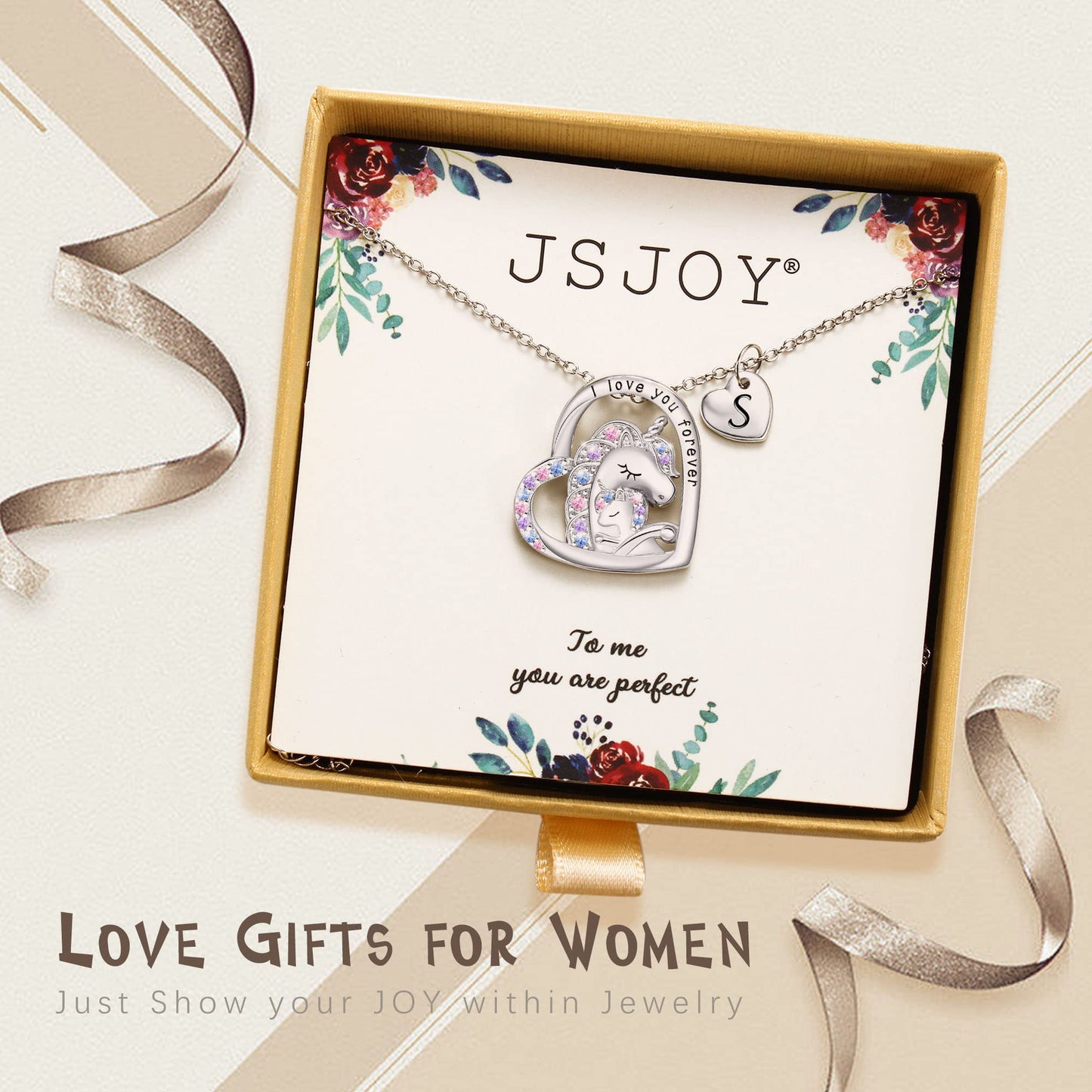 JSJOY Unicorn Gifts for Girls, Initial Necklaces for Women Girls 18K Gold/White Gold Plated Rainbow Unicorn Necklace for Teen Girls Heart Pendant Letter A-Z Unicorn Teen Girl Gifts Mom Daughter Gifts