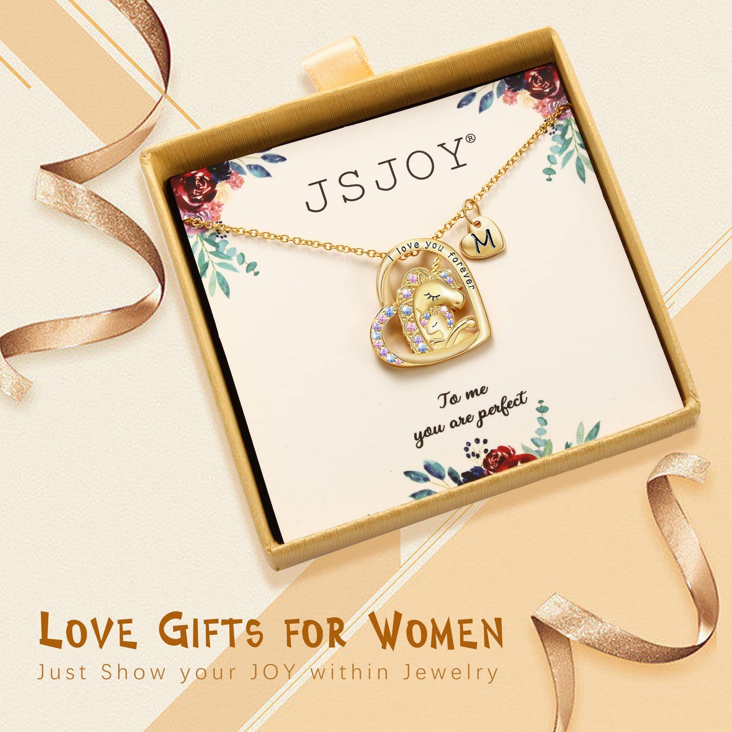 JSJOY Unicorn Gifts for Girls, Initial Necklaces for Women Girls 18K Gold/White Gold Plated Rainbow Unicorn Necklace for Teen Girls Heart Pendant Letter A-Z Unicorn Teen Girl Gifts Mom Daughter Gifts