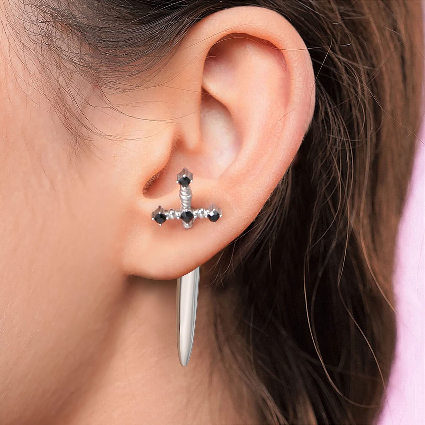 JSJOY Gothic Earrings For Women Sword Earrings, Goth Dagger Screw Back Earrings Cool Mens Earrings Fake Gauge Illusion Jewelry Stainless Steel 18g Ear Jacket Earrings