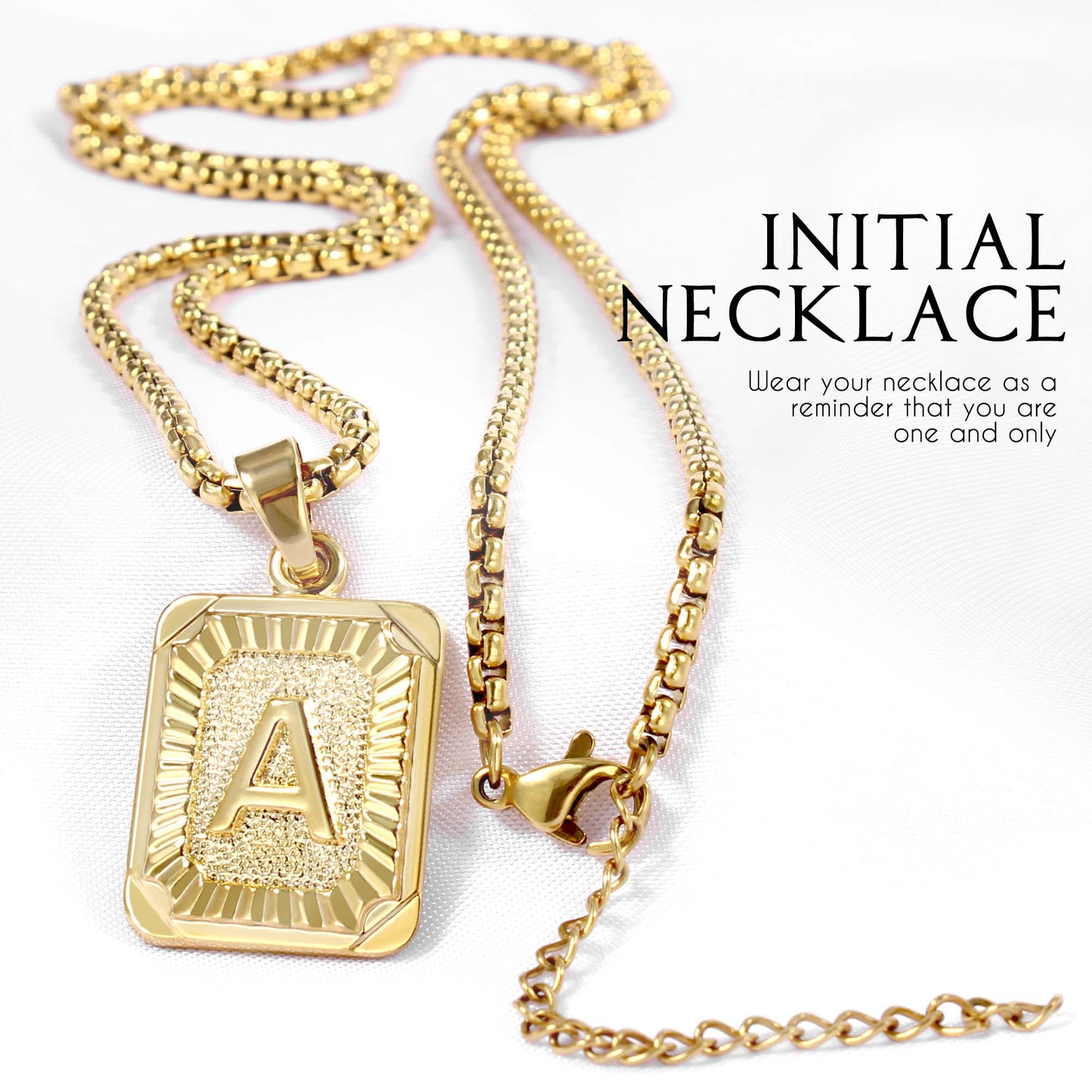 JSJOY 18K Yellow Gold Plated Initial A-Z Letter Pendant Necklace Mens Womens Capital Letter Chain 18inch