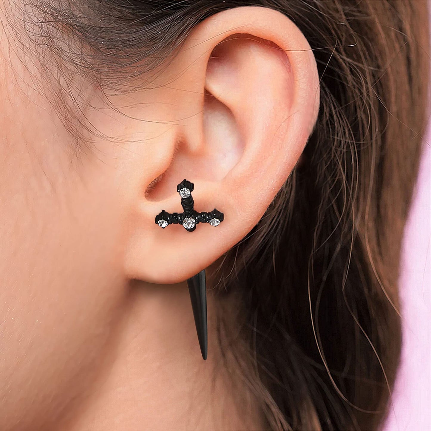 JSJOY Gothic Earrings For Women Sword Earrings, Goth Dagger Screw Back Earrings Cool Mens Earrings Fake Gauge Illusion Jewelry Stainless Steel 18g Ear Jacket Earrings