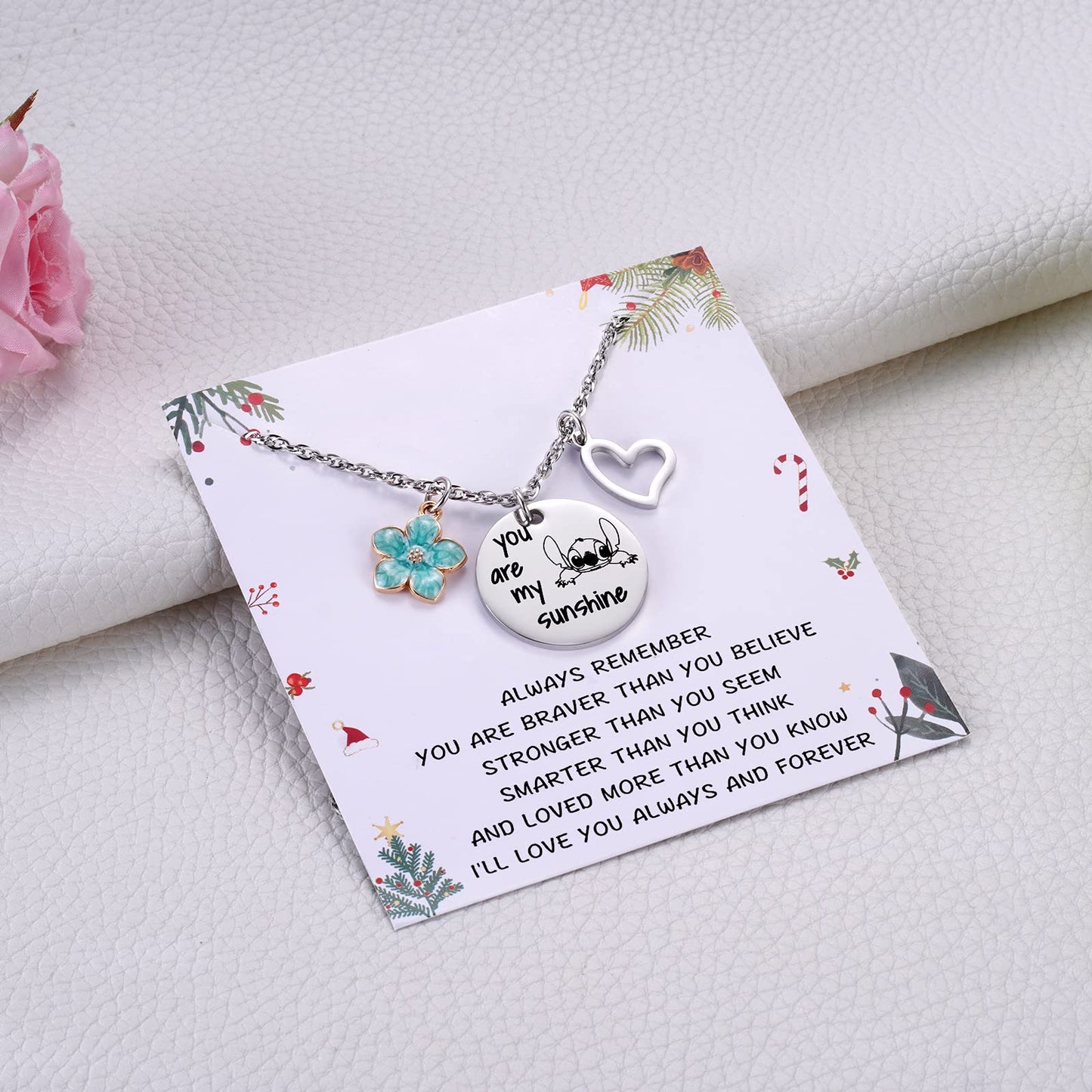 Metal pendantStitch Gift You are My Sunshine Necklace&Greeting Card Stitch Jewelry Stuff Birthday for Little Girls Niece Daughter Granddaughter