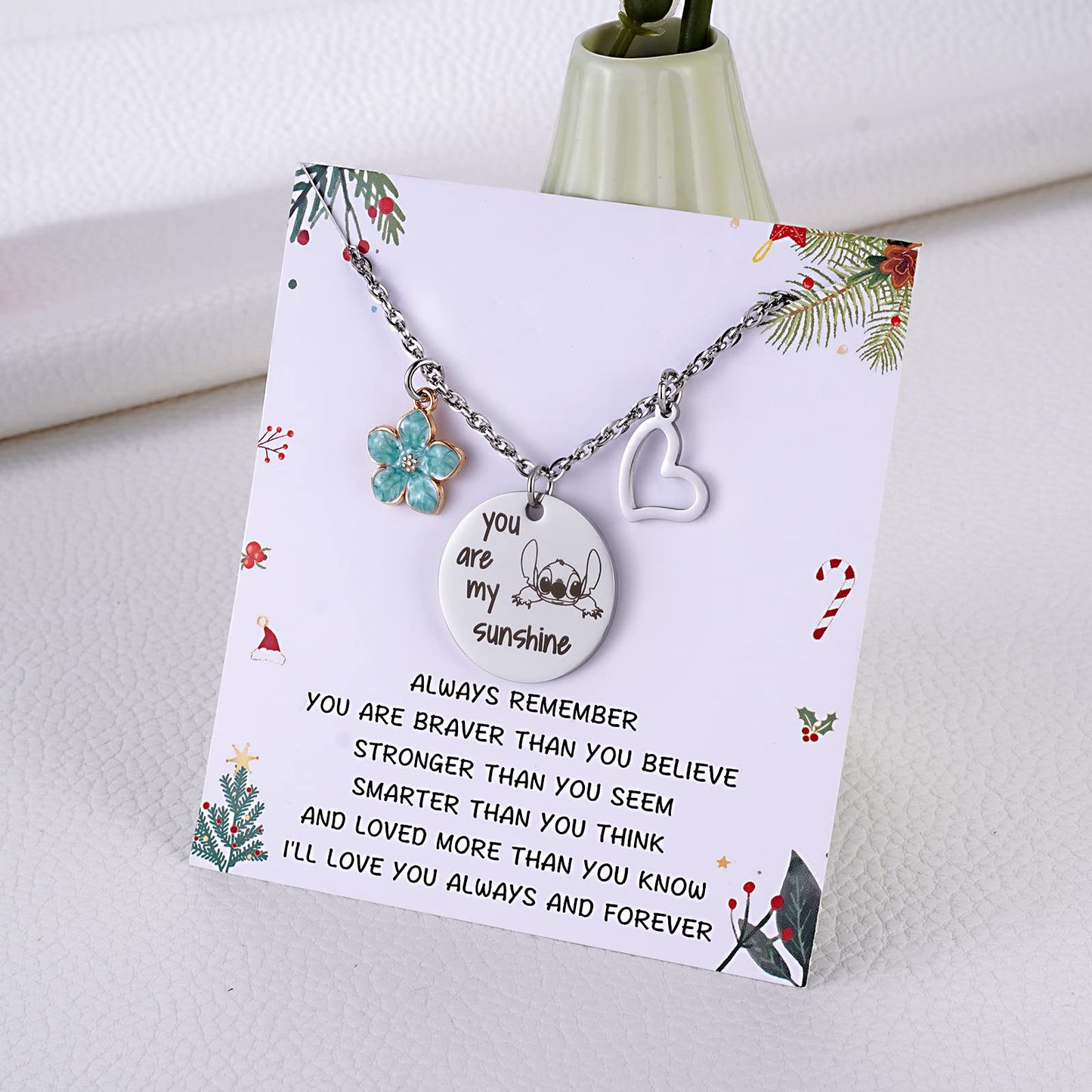 Metal pendantStitch Gift You are My Sunshine Necklace&Greeting Card Stitch Jewelry Stuff Birthday for Little Girls Niece Daughter Granddaughter