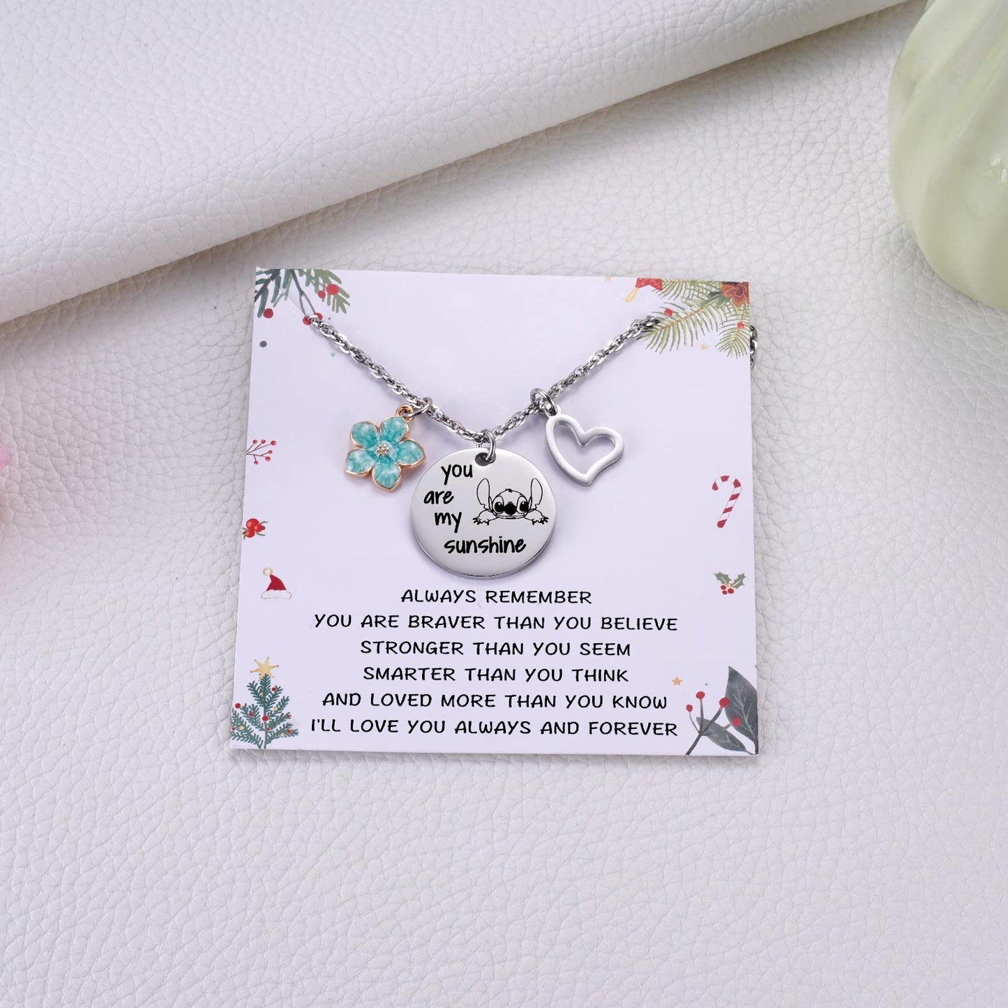 Metal pendantStitch Gift You are My Sunshine Necklace&Greeting Card Stitch Jewelry Stuff Birthday for Little Girls Niece Daughter Granddaughter