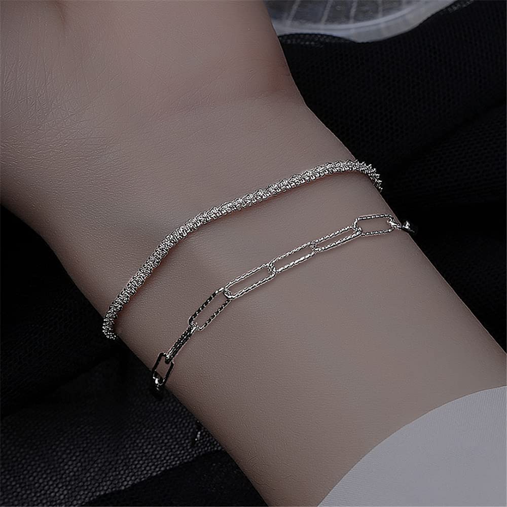JSJOY Silver Bracelet for Women Teen Girls Love Heart Charm Chain Bracelet Bangle with Zircon Fashion Jewelry Gifts