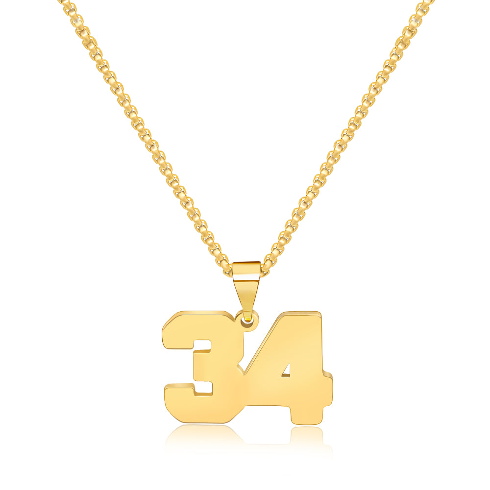 JSJOY Men Number Necklace for Boys 18K Gold Plated Sports Initial Stainless Steel Pendant Personalized Jewelry 3mm Chain Letter Pendant Necklaces for Women Gold Number Necklace Football/Soccer