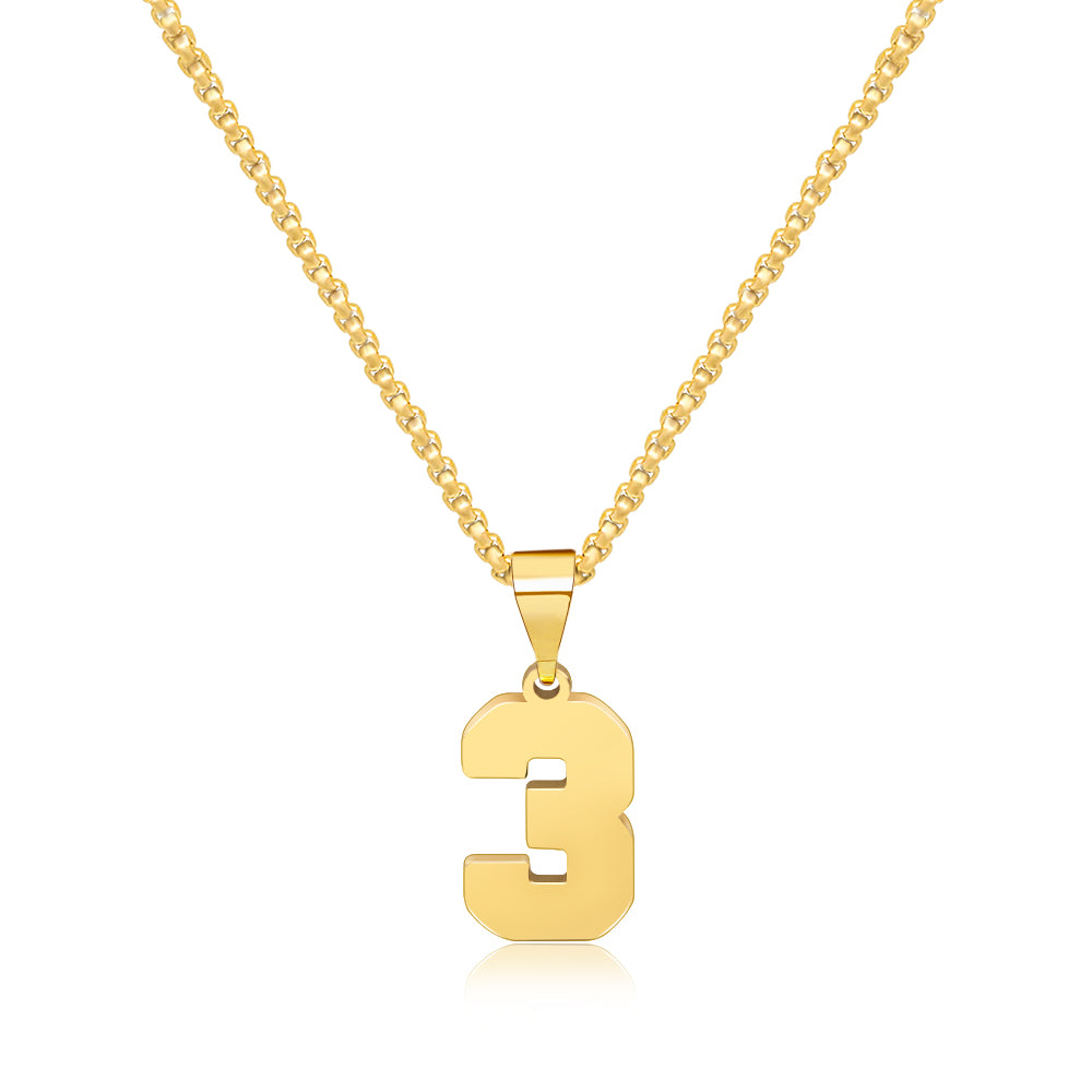 JSJOY Men Number Necklace for Boys 18K Gold Plated Sports Initial Stainless Steel Pendant Personalized Jewelry 3mm Chain Letter Pendant Necklaces for Women Gold Number Necklace Football/Soccer