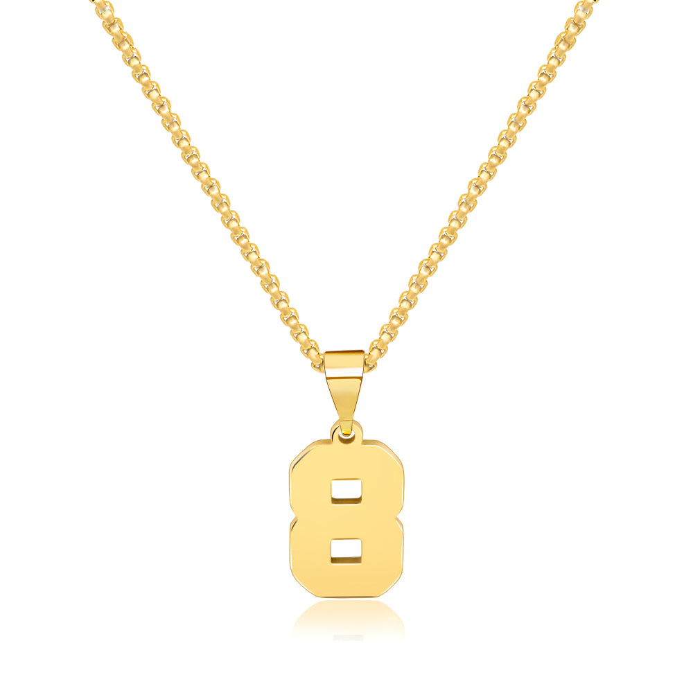 JSJOY Men Number Necklace for Boys 18K Gold Plated Sports Initial Stainless Steel Pendant Personalized Jewelry 3mm Chain Letter Pendant Necklaces for Women Gold Number Necklace Football/Soccer
