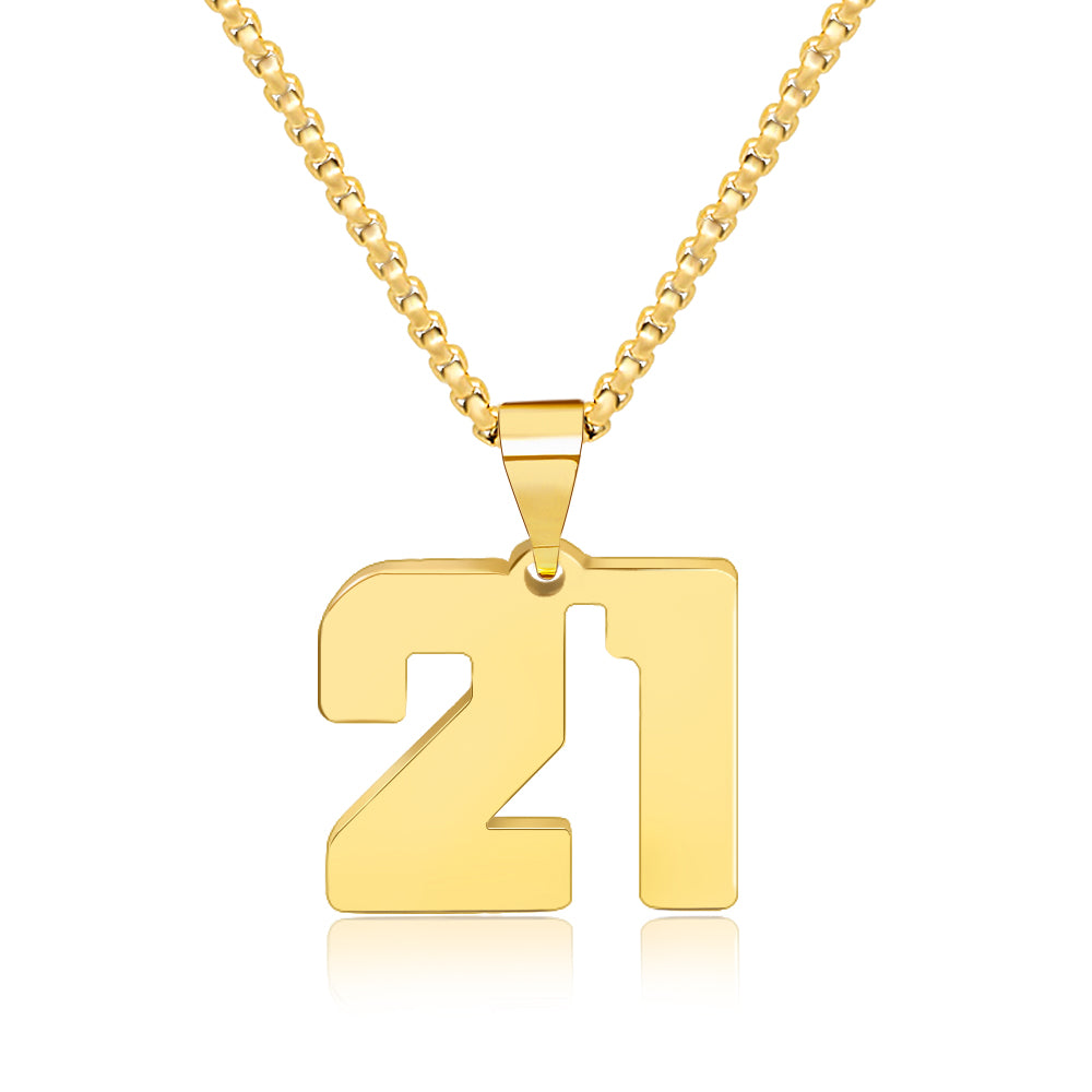 JSJOY Men Number Necklace for Boys 18K Gold Plated Sports Initial Stainless Steel Pendant Personalized Jewelry 3mm Chain Letter Pendant Necklaces for Women Gold Number Necklace Football/Soccer
