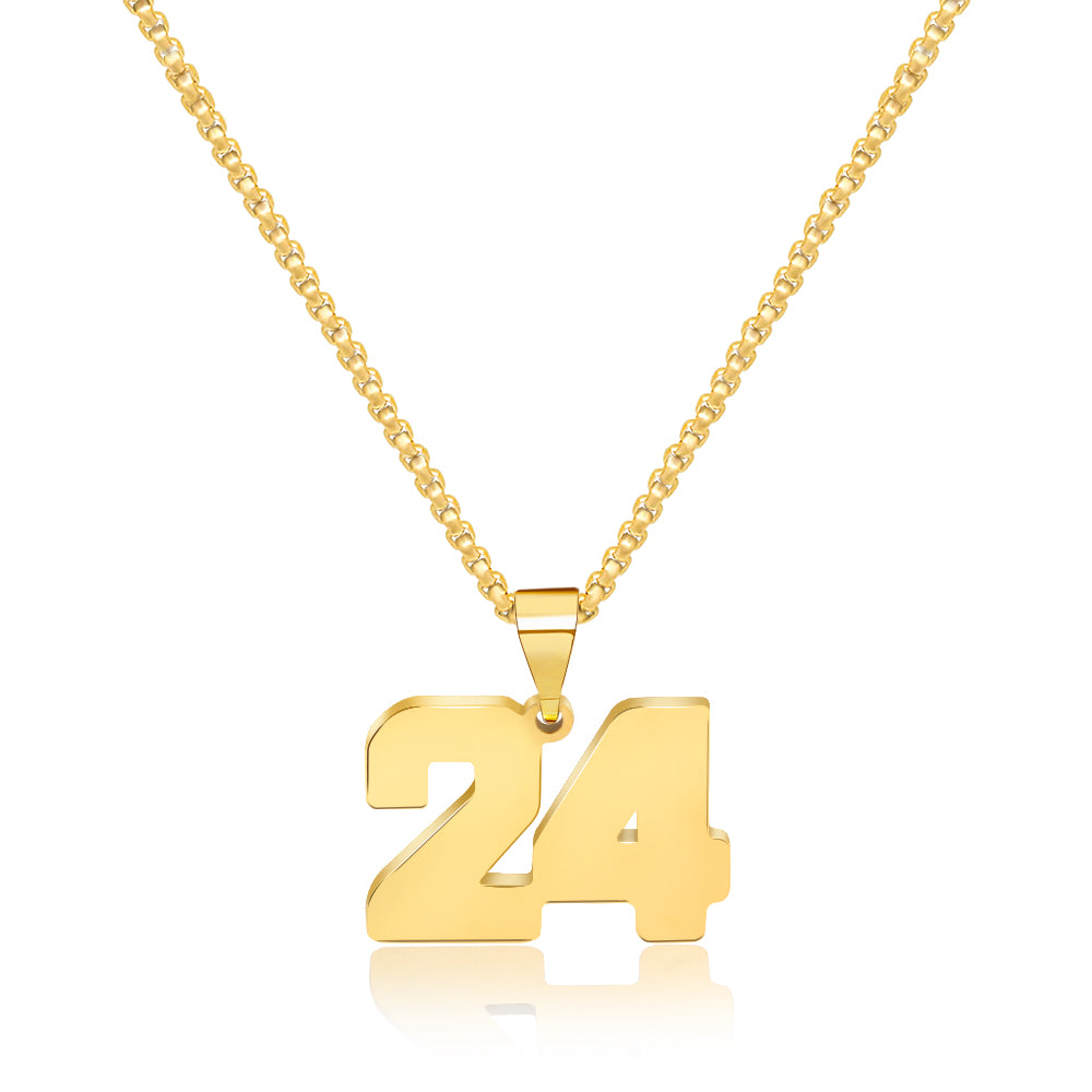 JSJOY Men Number Necklace for Boys 18K Gold Plated Sports Initial Stainless Steel Pendant Personalized Jewelry 3mm Chain Letter Pendant Necklaces for Women Gold Number Necklace Football/Soccer