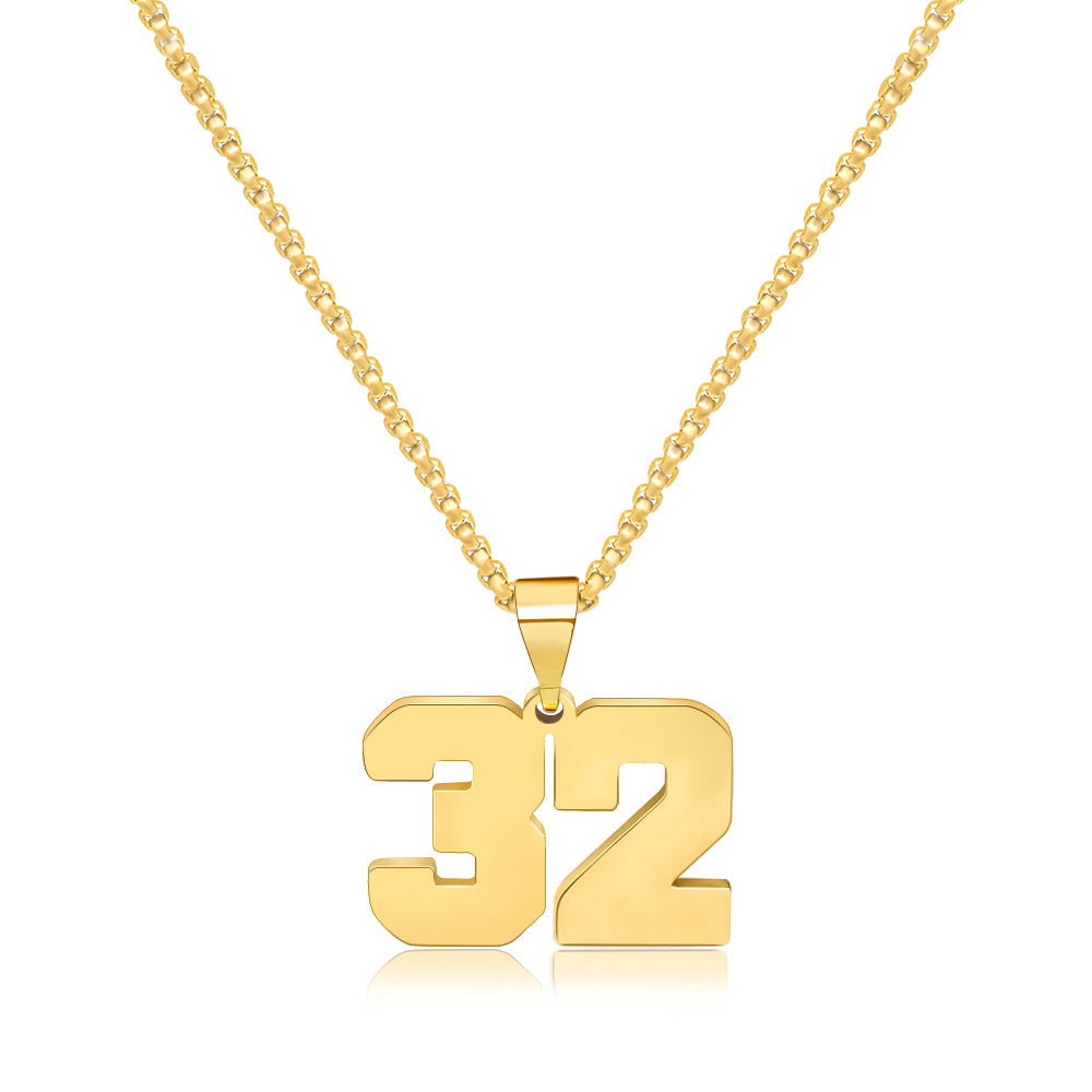 JSJOY Men Number Necklace for Boys 18K Gold Plated Sports Initial Stainless Steel Pendant Personalized Jewelry 3mm Chain Letter Pendant Necklaces for Women Gold Number Necklace Football/Soccer