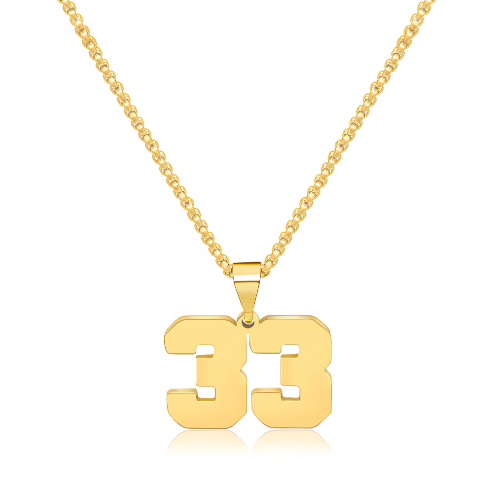 JSJOY Men Number Necklace for Boys 18K Gold Plated Sports Initial Stainless Steel Pendant Personalized Jewelry 3mm Chain Letter Pendant Necklaces for Women Gold Number Necklace Football/Soccer