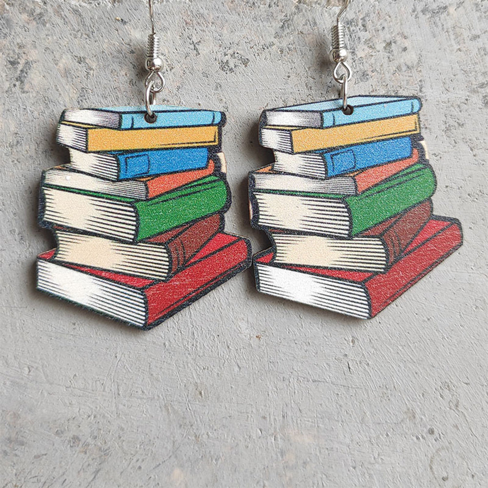 JSJOY Color Classics Stackable Book Hanging Earrings Personality Beginning Season Teacher Student Gifts Book Earrings Double Sided Color Painting for Women Girls