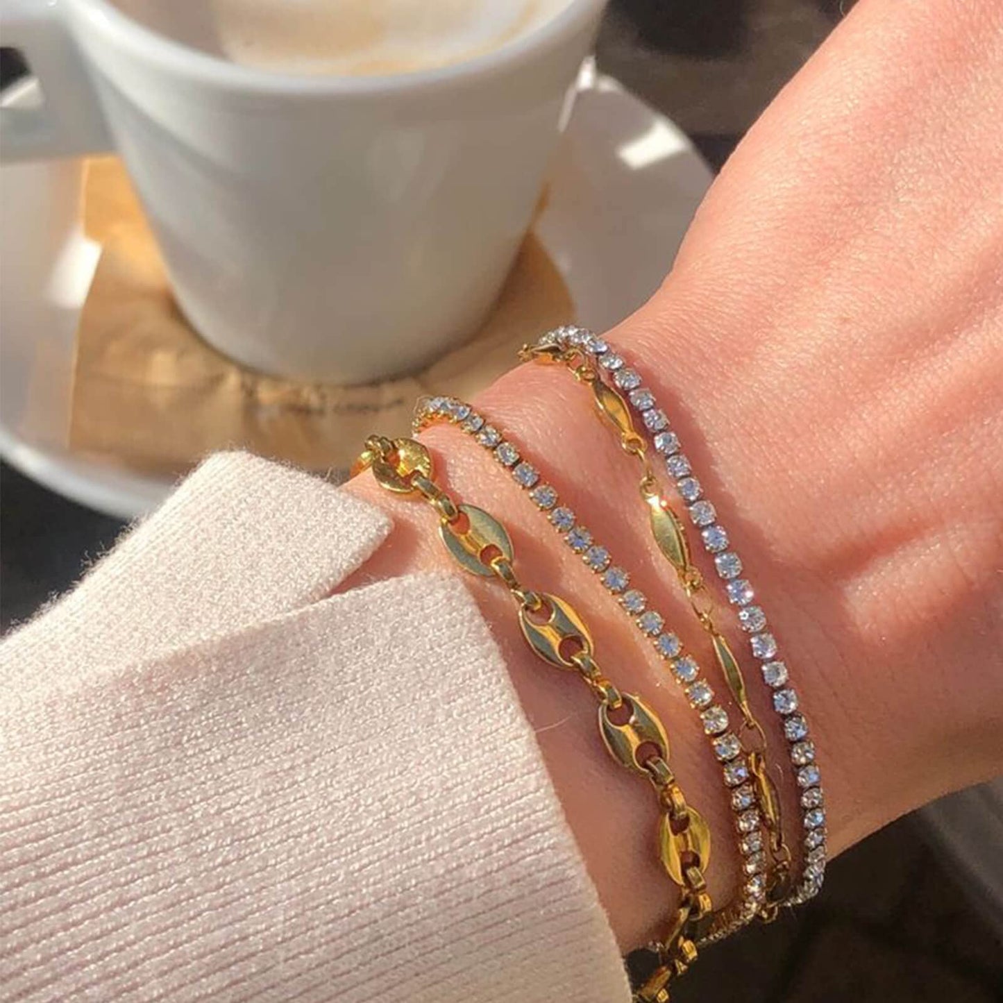 Diamond Bracelet 5 PCS Gold Tennis Bracelets for Women Teen Girls, 14K Gold Plated Adjustable Cubic Zirconia Charm Bracelets Pack, Classic Bracelets Aesthetic Jewelry for Gift