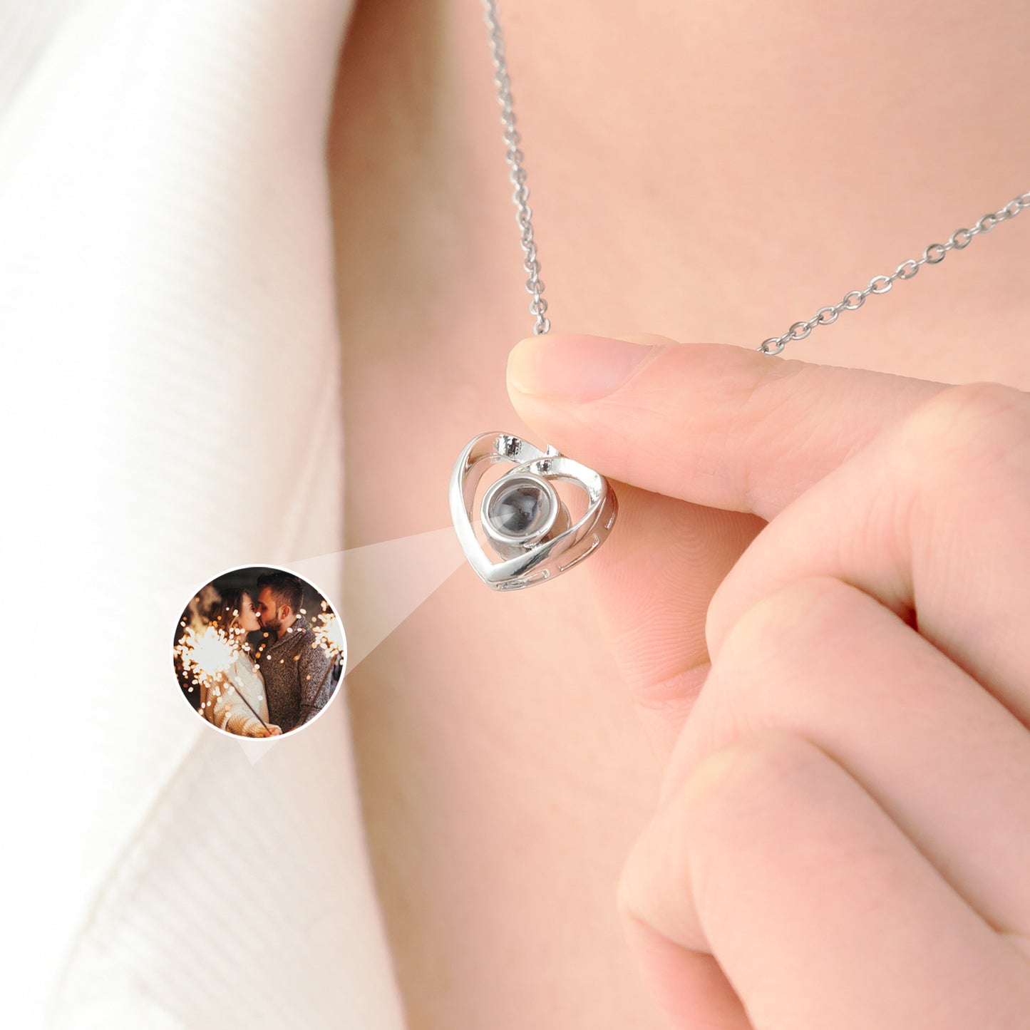 JSJOY Personalized Projection Photo Heart Pendant Necklace Celestial Custom Memorial Necklace Minimalism Picture Inside Jewelry Gifts for Her