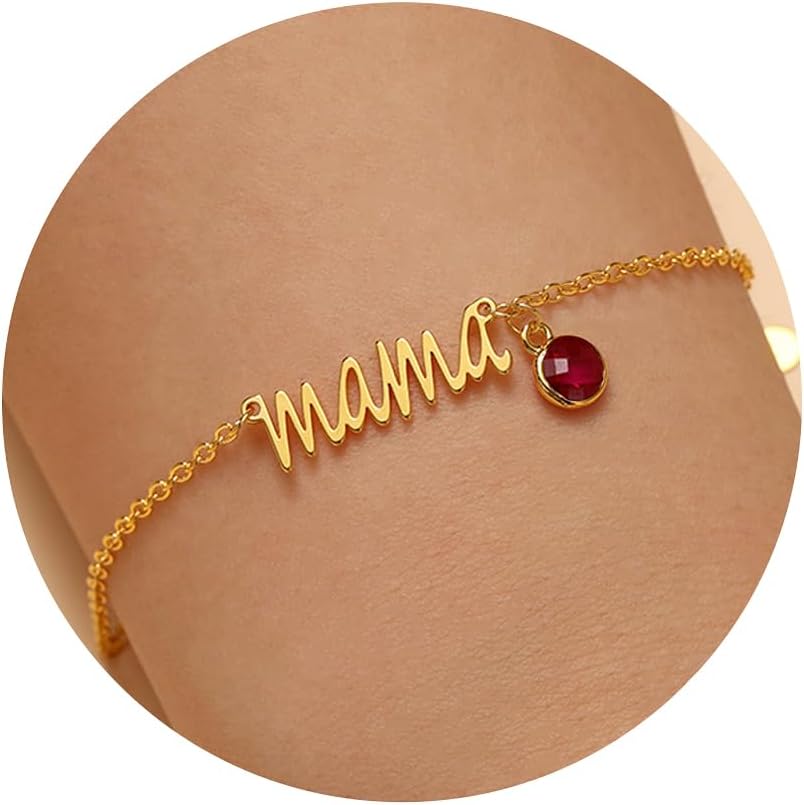 JSJOY Mom Birthday Gifts Gold Mama Bracelet with Birthstone Birthday Gifts for Women Dainty Birthstone Bracelets Emerald Jewelry Mom Gifts for Mother New Mom Gifts