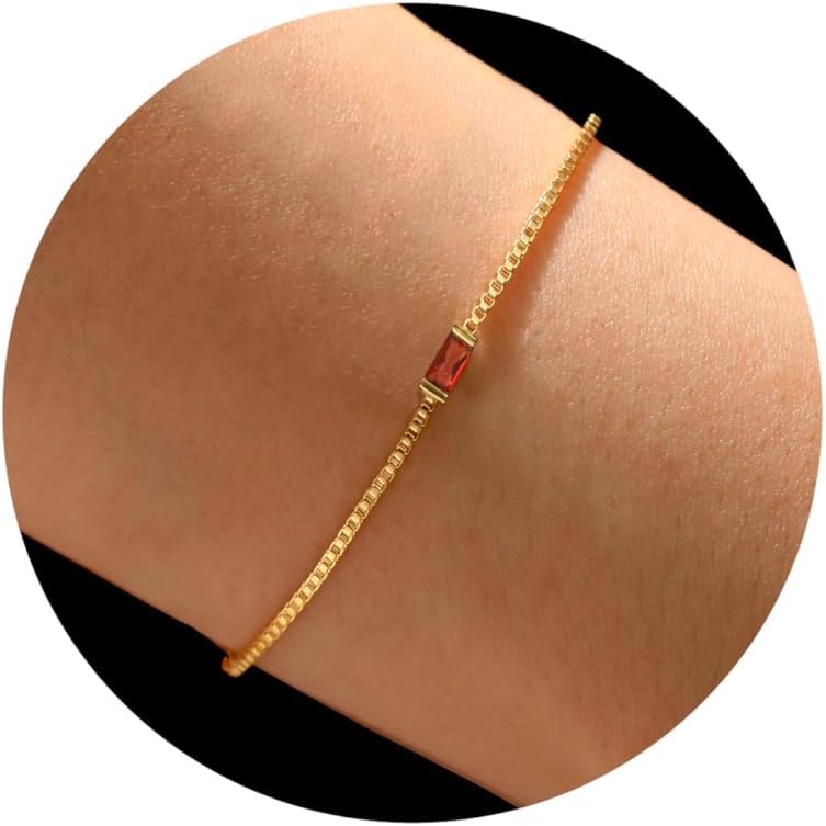 JSJOY Birthstone Bracelets for Women Girls Gold Dainty Link Bracelet Birthstone Jewelry Birthday Gifts Valentine's Day Mother's Day Gifts for Her Mom Wife Girlfriend Anniversary Jewelry