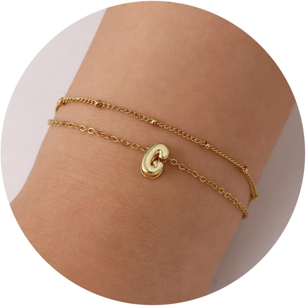 JSJOY Tiny Bubble Initial Bracelet for Women Girls Dainty Letter A-Z Bracelets Layered Balloon Letter Bracelet Gold Chain Alphabet Bracelets for Teen Girls Graduation Gifts for Her 2024