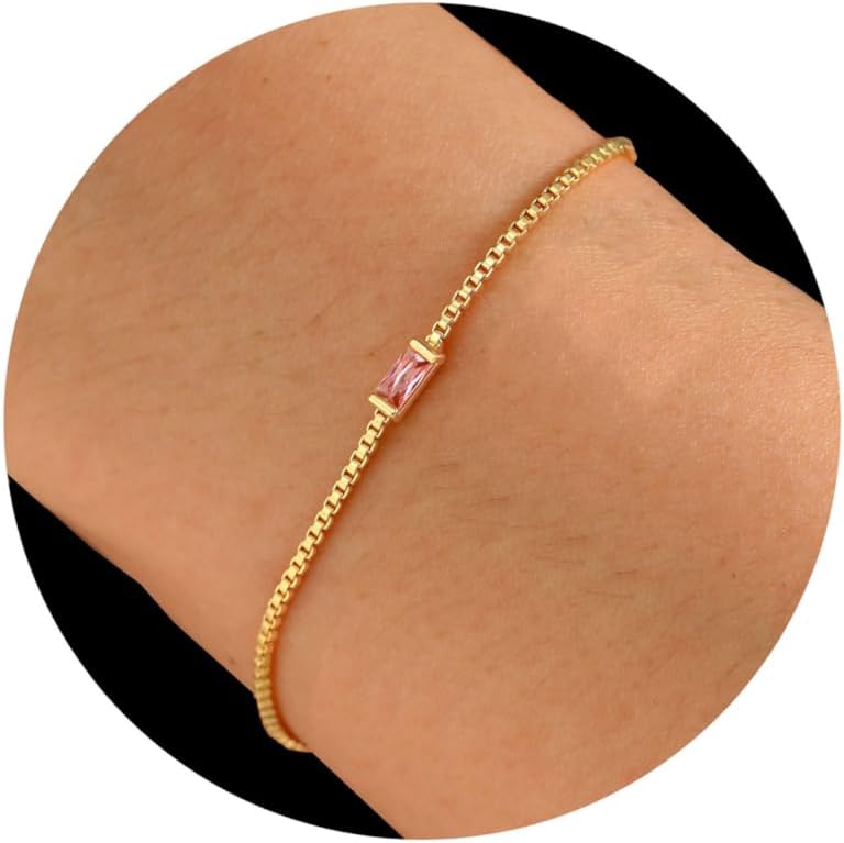 JSJOY Birthstone Bracelets for Women Girls Gold Dainty Link Bracelet Birthstone Jewelry Birthday Gifts Valentine's Day Mother's Day Gifts for Her Mom Wife Girlfriend Anniversary Jewelry