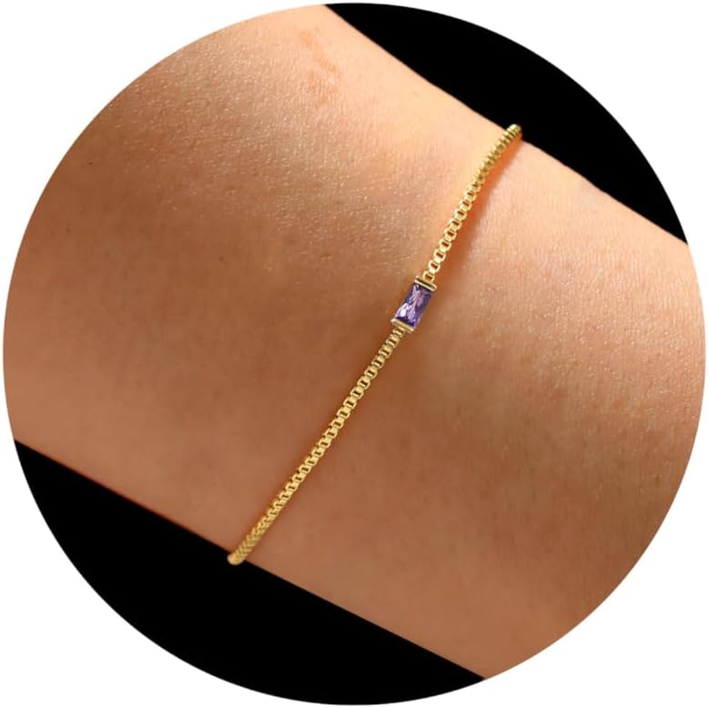 JSJOY Birthstone Bracelets for Women Gold Dainty Link Bracelet Birthstone Jewelry Birthday Gifts for Her Mom Wife Girlfriend Anniversary Jewelry