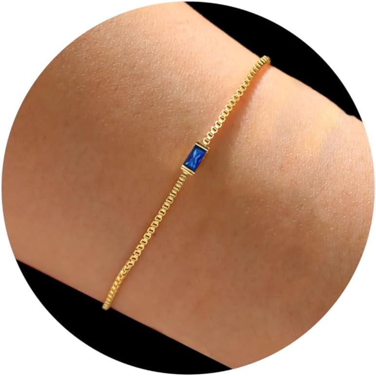 JSJOY Birthstone Bracelets for Women Girls Gold Dainty Link Bracelet Birthstone Jewelry Birthday Gifts Valentine's Day Mother's Day Gifts for Her Mom Wife Girlfriend Anniversary Jewelry