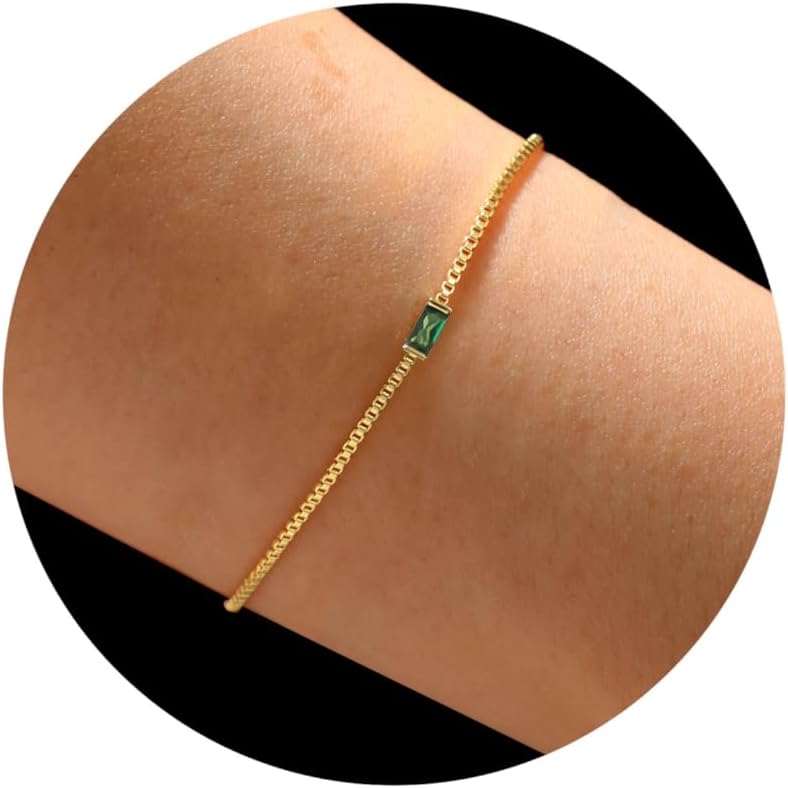 JSJOY Birthstone Bracelets for Women Girls Gold Dainty Link Bracelet Birthstone Jewelry Birthday Gifts Valentine's Day Mother's Day Gifts for Her Mom Wife Girlfriend Anniversary Jewelry