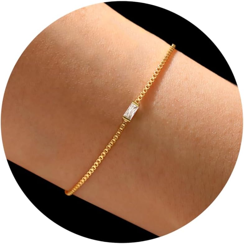 JSJOY Birthstone Bracelets for Women Girls Gold Dainty Link Bracelet Birthstone Jewelry Birthday Gifts Valentine's Day Mother's Day Gifts for Her Mom Wife Girlfriend Anniversary Jewelry