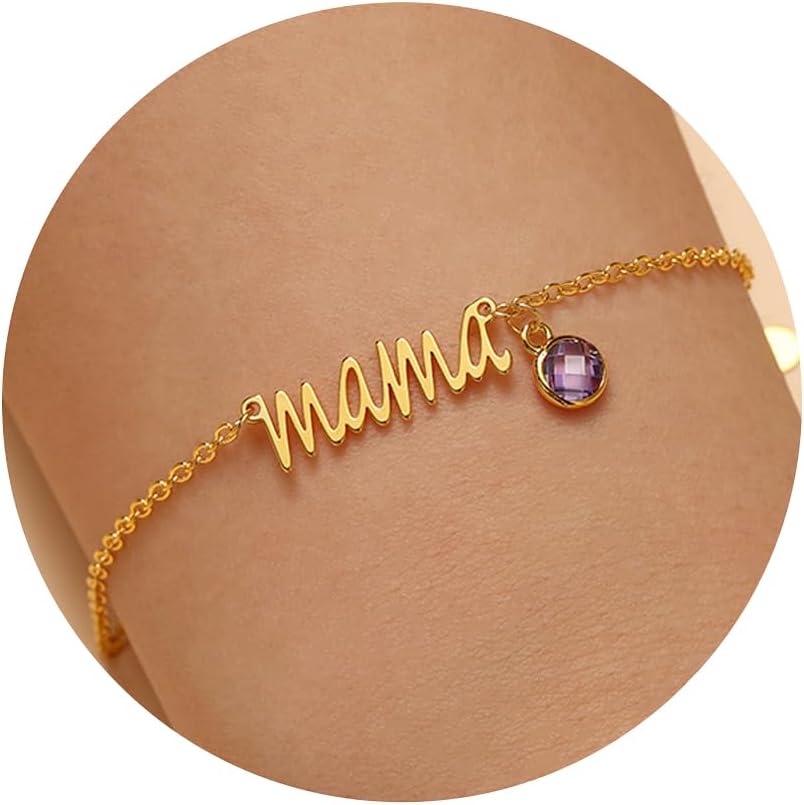 JSJOY Mom Birthday Gifts Gold Mama Bracelet with Birthstone Birthday Gifts for Women Dainty Birthstone Bracelets Emerald Jewelry Mom Gifts for Mother New Mom Gifts