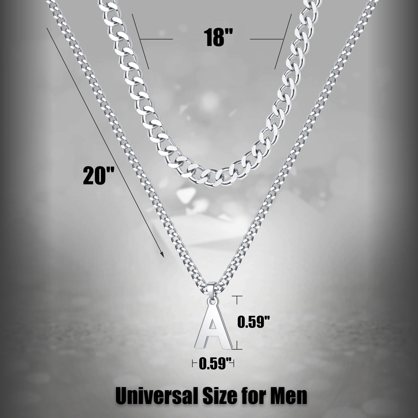 JSJOY Layered Initial Necklaces for Men 316l Stainless Steel Cuban Link Chain Alphabet Letter Pendant Necklace Gifts for Men Boys Jewelry