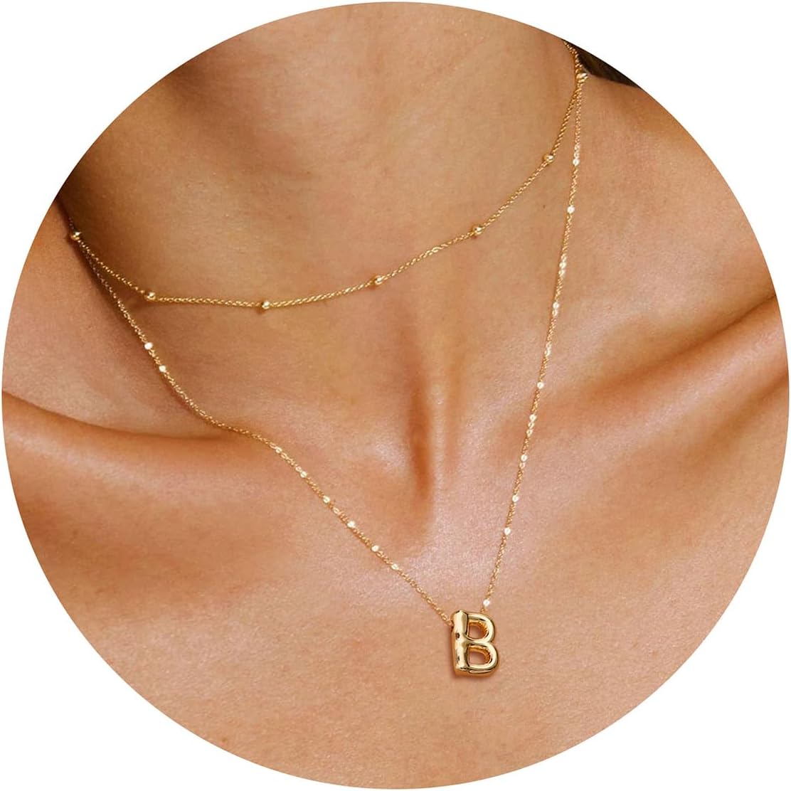 JSJOY Bubble Letter Necklace Gold Initial Necklaces for Women A-Z Layered Bubble Initial Necklace for Teen Girls Dainty Balloon Letter Necklace 14K Gold Plated Alphabet Necklaces