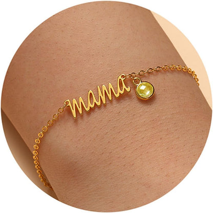 JSJOY Mom Birthday Gifts Gold Mama Bracelet with Birthstone Birthday Gifts for Women Dainty Birthstone Bracelets Emerald Jewelry Mom Gifts for Mother New Mom Gifts