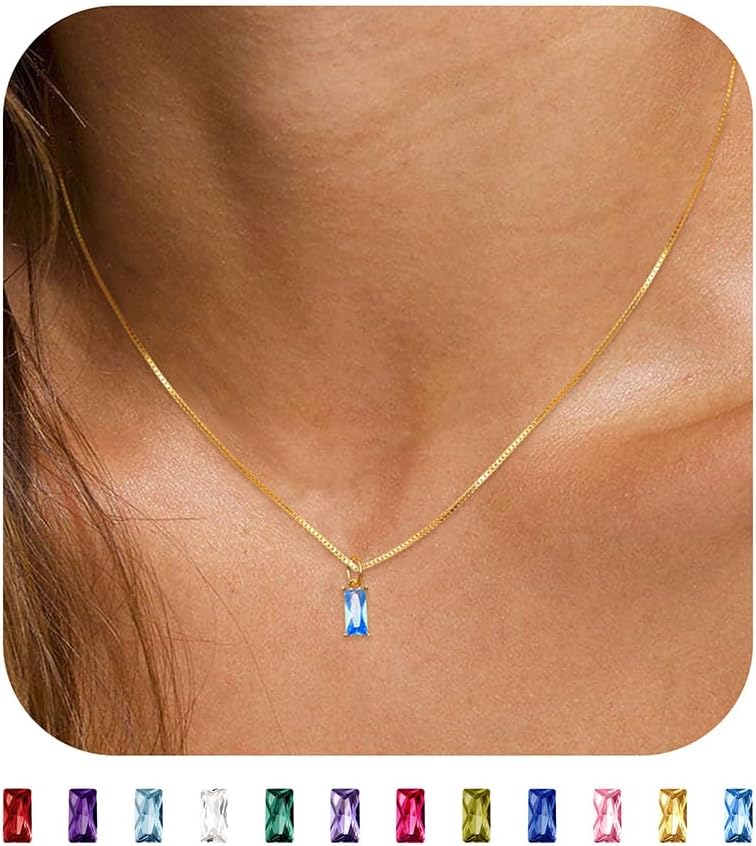 JSJOY S925 Birthstone Necklaces for Women Dainty Gold Emerald Green Necklace Sterling Silver Birthday Gifts for Teen Girls Cubic Zirconia Diamond Necklaces Mothers Day Gifts