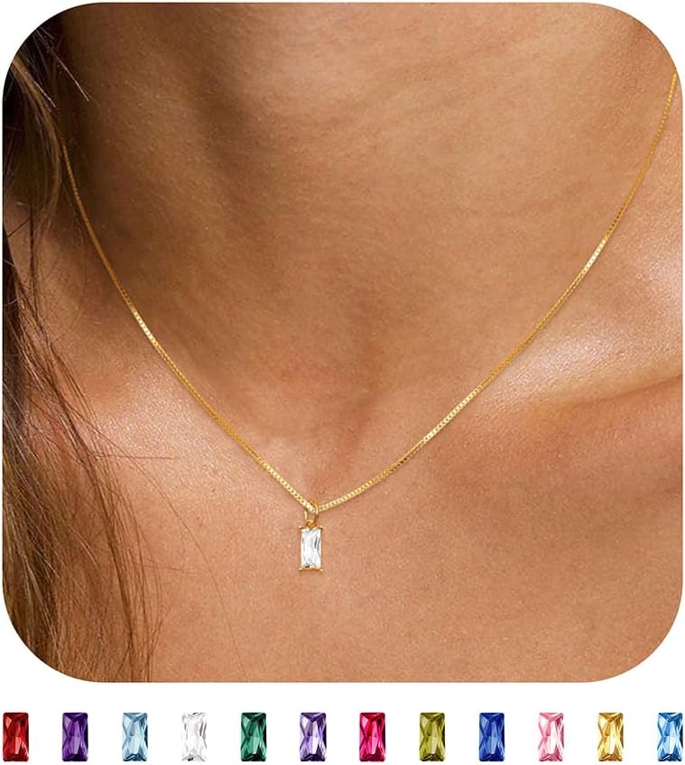 JSJOY S925 Birthstone Necklaces for Women Dainty Gold Emerald Green Necklace Sterling Silver Birthday Gifts for Teen Girls Cubic Zirconia Diamond Necklaces Mothers Day Gifts