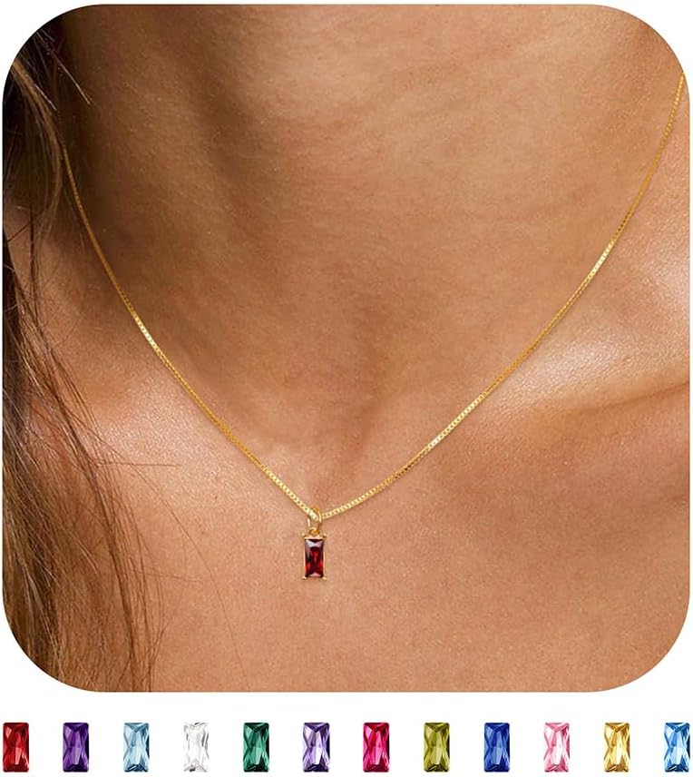 JSJOY S925 Birthstone Necklaces for Women Dainty Gold Emerald Green Necklace Sterling Silver Birthday Gifts for Teen Girls Cubic Zirconia Diamond Necklaces Mothers Day Gifts