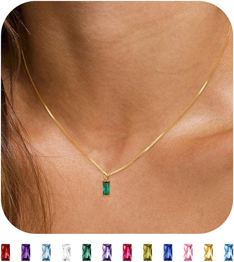 JSJOY S925 Birthstone Necklaces for Women Dainty Gold Emerald Green Necklace Sterling Silver Birthday Gifts for Teen Girls Cubic Zirconia Diamond Necklaces Mothers Day Gifts