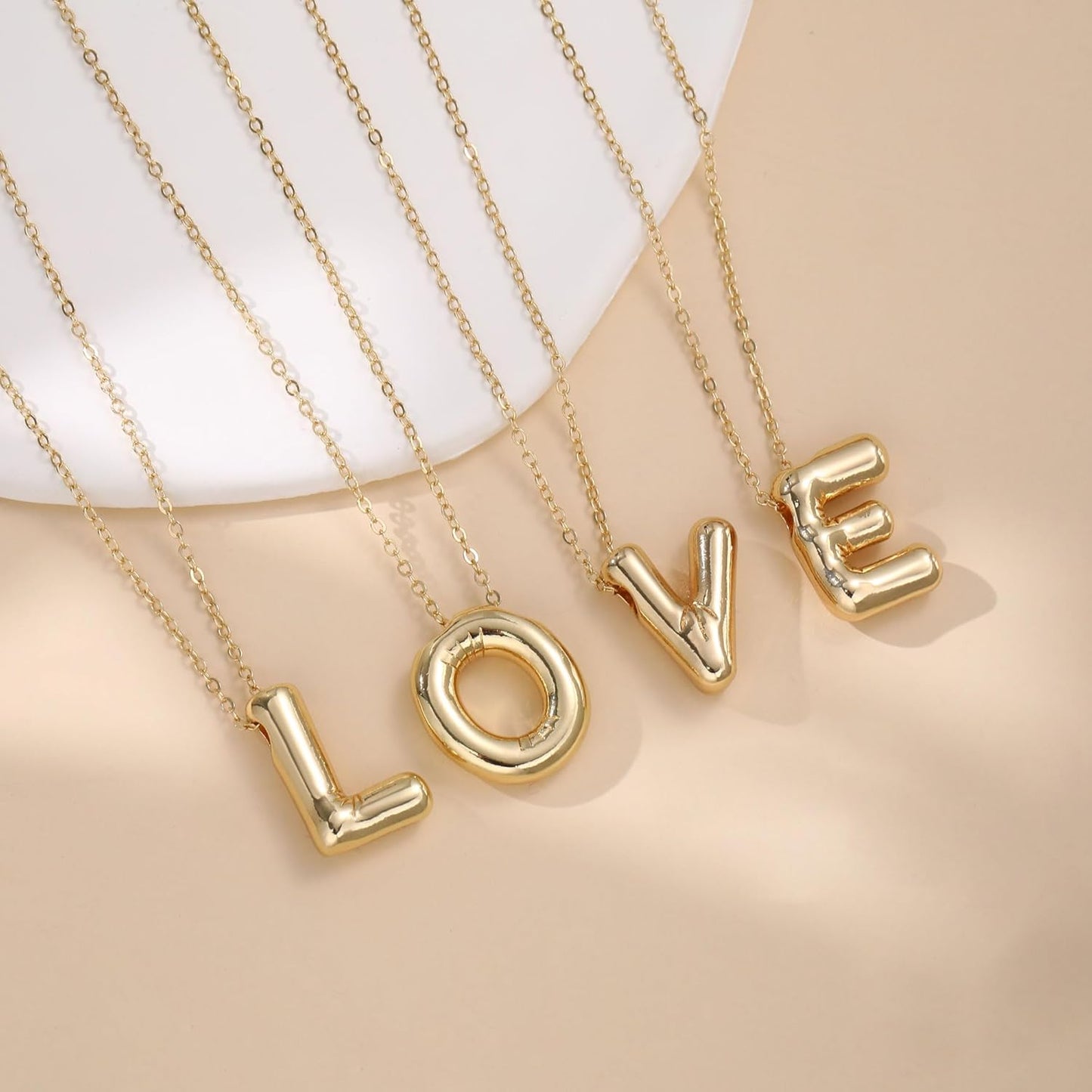 JSJOY Bubble Letter Necklace Gold Initial Necklaces for Women A-Z Layered Bubble Initial Necklace for Teen Girls Dainty Balloon Letter Necklace 14K Gold Plated Alphabet Necklaces