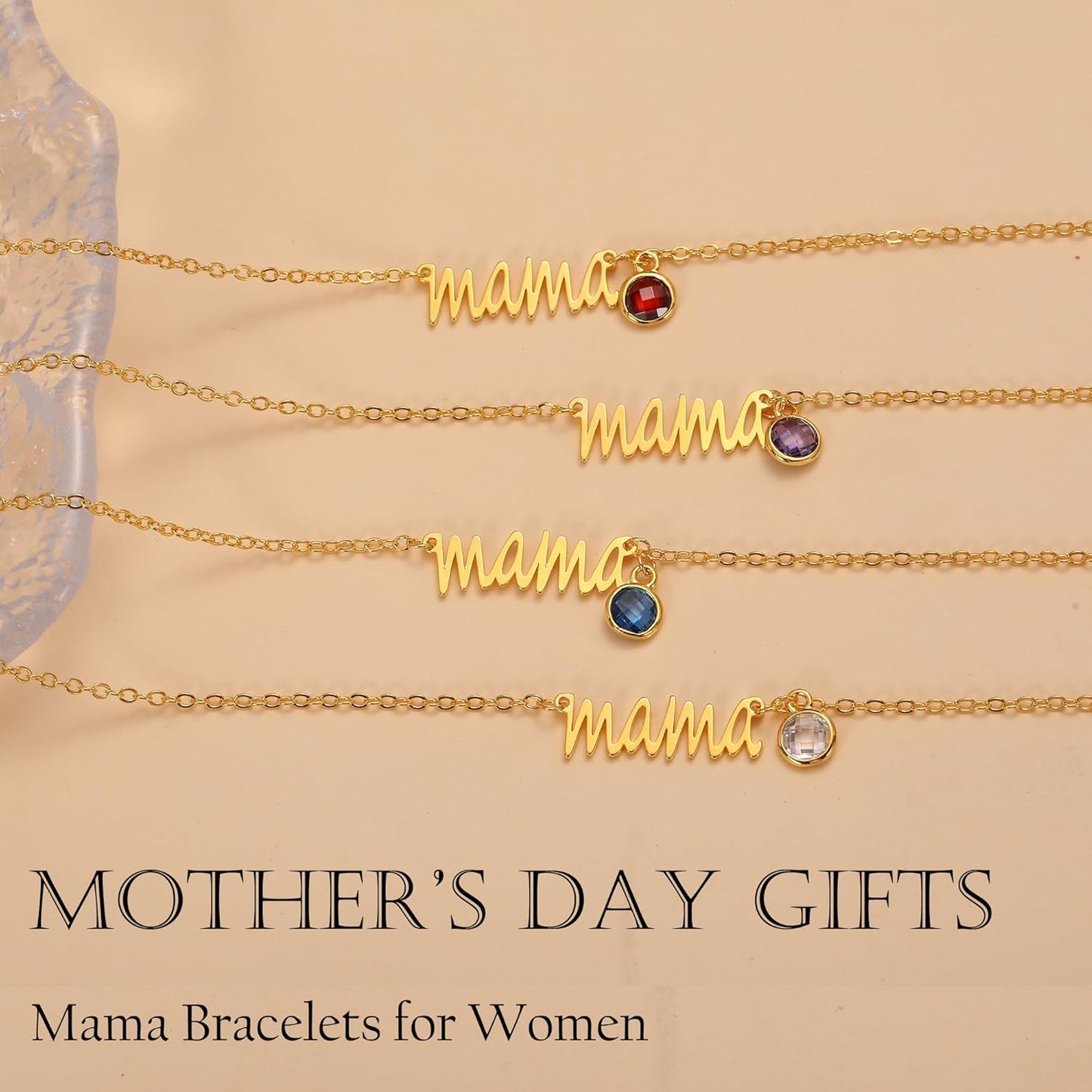 JSJOY Mom Birthday Gifts Gold Mama Bracelet with Birthstone Birthday Gifts for Women Dainty Birthstone Bracelets Emerald Jewelry Mom Gifts for Mother New Mom Gifts