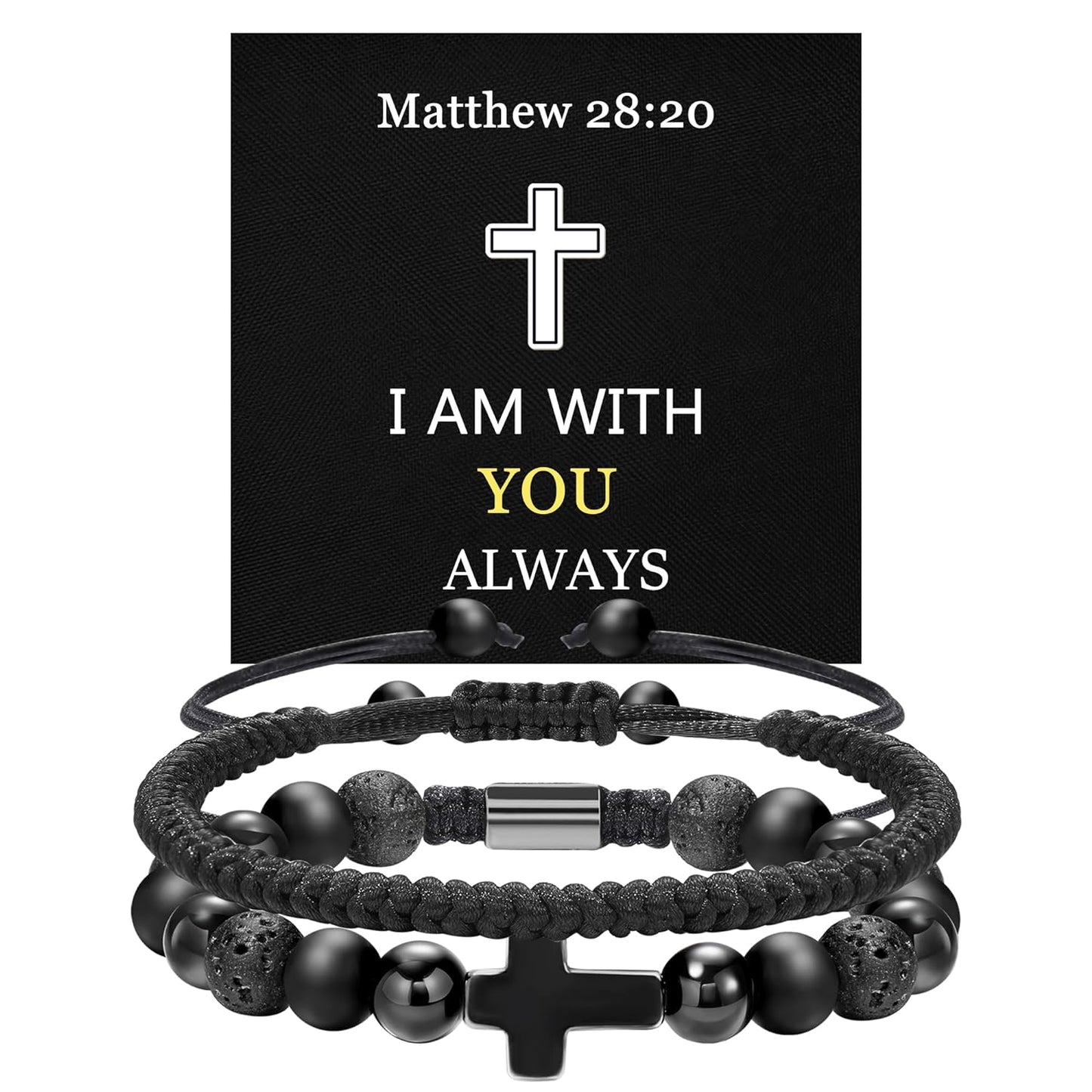 JSJOY Cross Bracelet for Men Christian Gifts for Men Rope Religious Bracelet Set Bible Verse Bracelets Easter Gifts for God Father Power Balance Bracelet