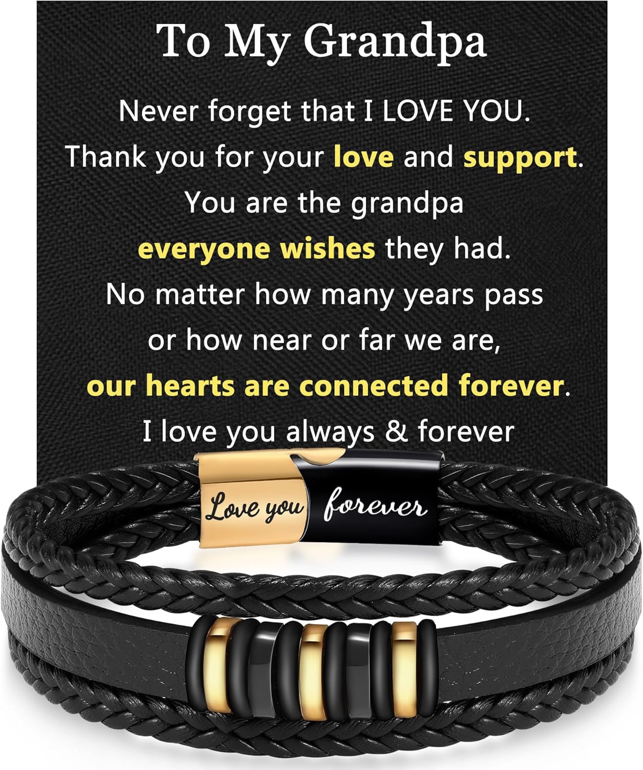 JSJOY Father's Day Gifts for Men Braided Leather Bracelet for Men Dad Fathers Day Gifts from Daughter 2024 Graduation Gifts for Him Brother Son Grandson Birthday Gifts for Men Boyfriend