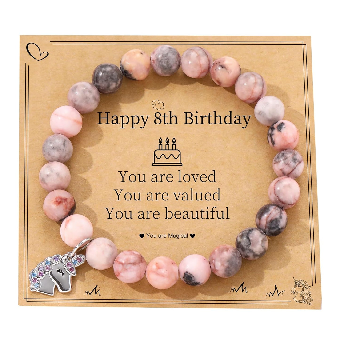 JSJOY Birthday Gifts for Girls Sweet Birthday Gifts for 10 Year Old Girl 10th Birthday Gift for Teen Girls Daughter Granddaughter Natural Stone Bracelet Birthday Gift