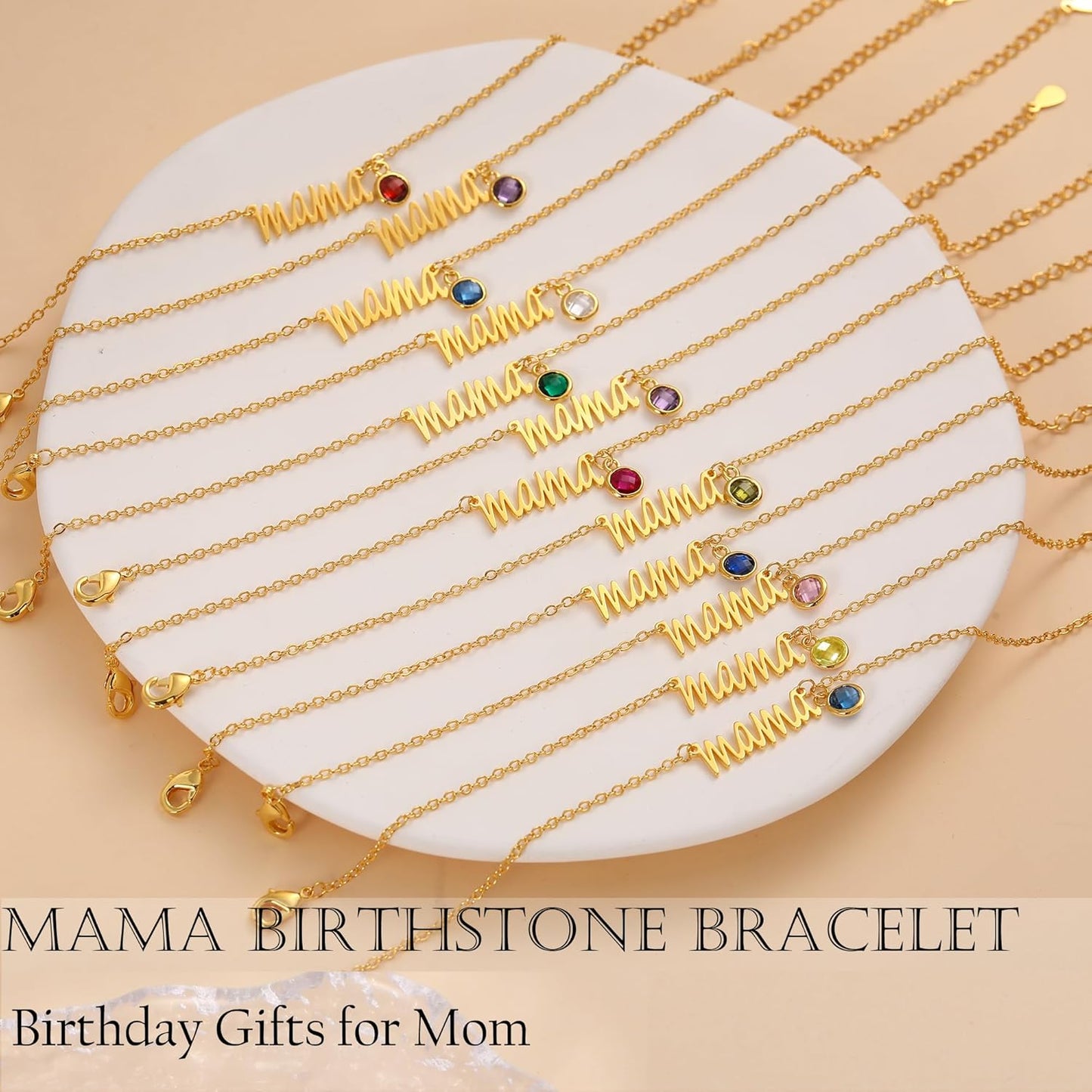 JSJOY Mom Birthday Gifts Gold Mama Bracelet with Birthstone Birthday Gifts for Women Dainty Birthstone Bracelets Emerald Jewelry Mom Gifts for Mother New Mom Gifts