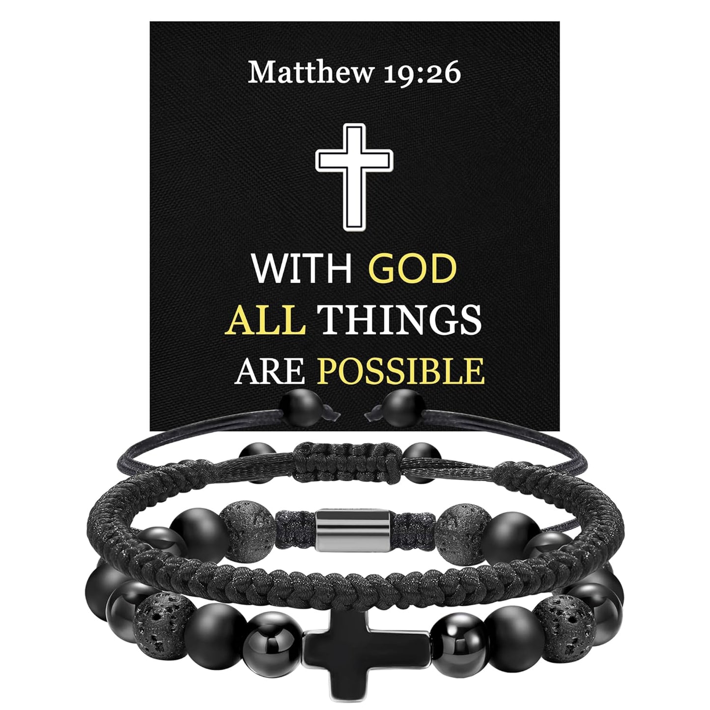 JSJOY Cross Bracelet for Men Christian Gifts for Men Rope Religious Bracelet Set Bible Verse Bracelets Easter Gifts for God Father Power Balance Bracelet