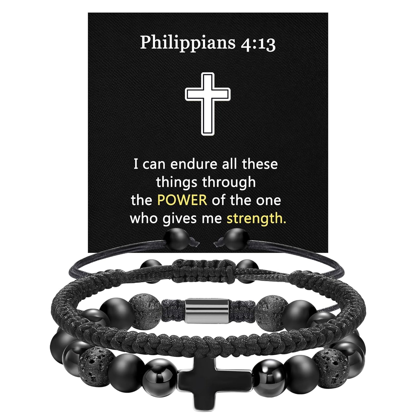 JSJOY Cross Bracelet for Men Christian Gifts for Men Rope Religious Bracelet Set Bible Verse Bracelets Easter Gifts for God Father Power Balance Bracelet